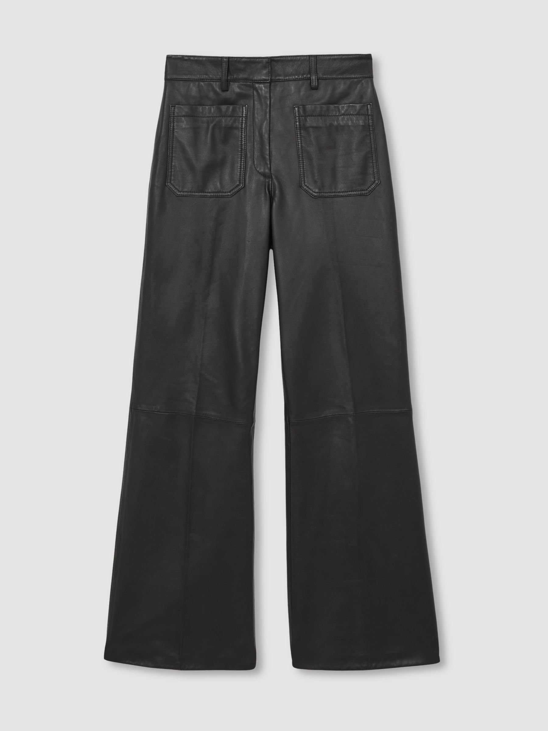 Leather High-Rise Flared Trousers in Black - Image 2 of 6