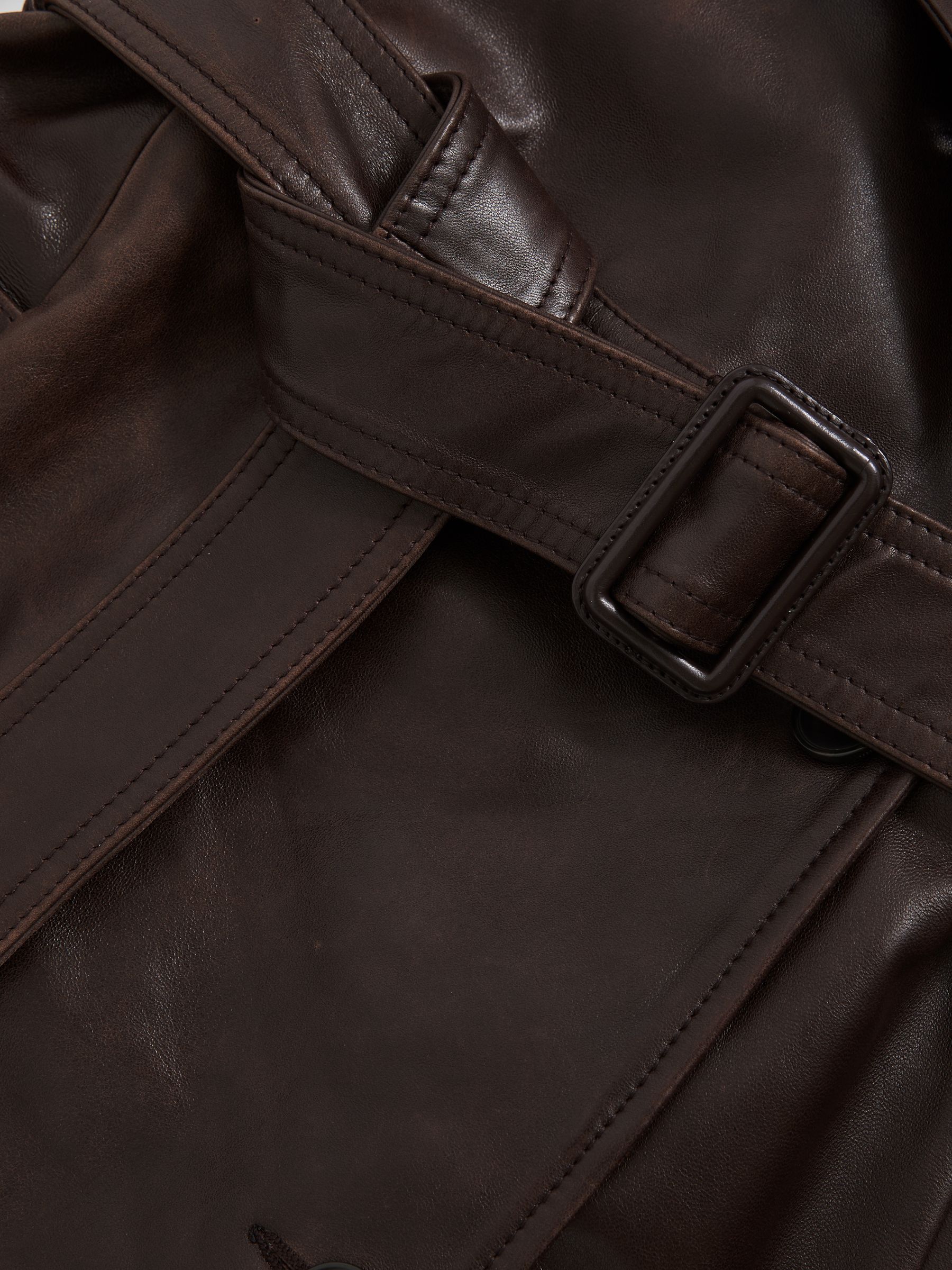 Leather Double-Breasted Trench Coat in Chocolate - image 3