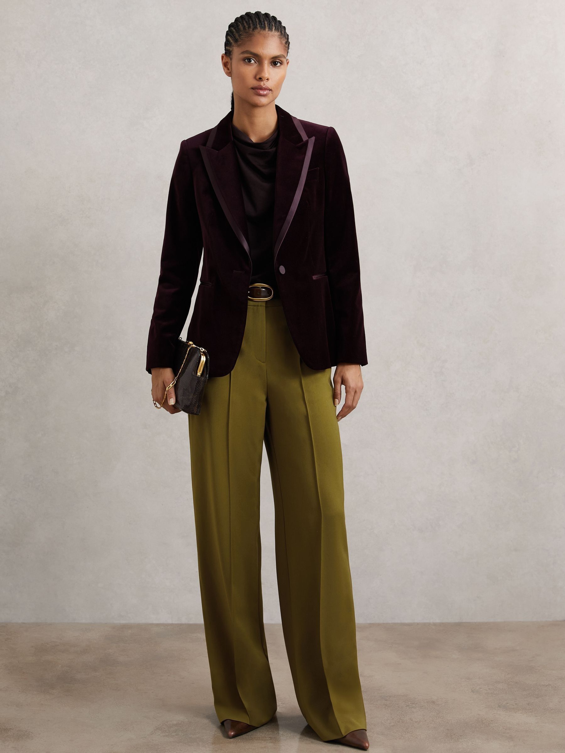 Petite Wide-Leg Pintuck Trousers in Green - Image 3 of 7