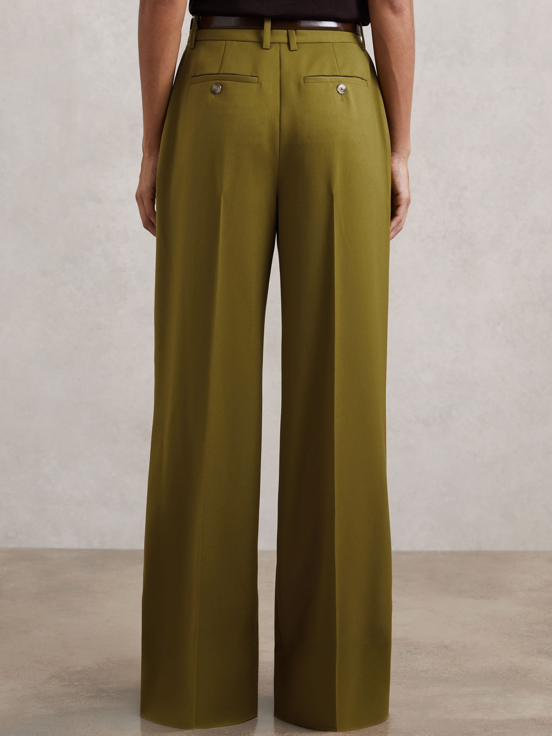 Petite Wide-Leg Pintuck Trousers in Green - Image 5 of 7