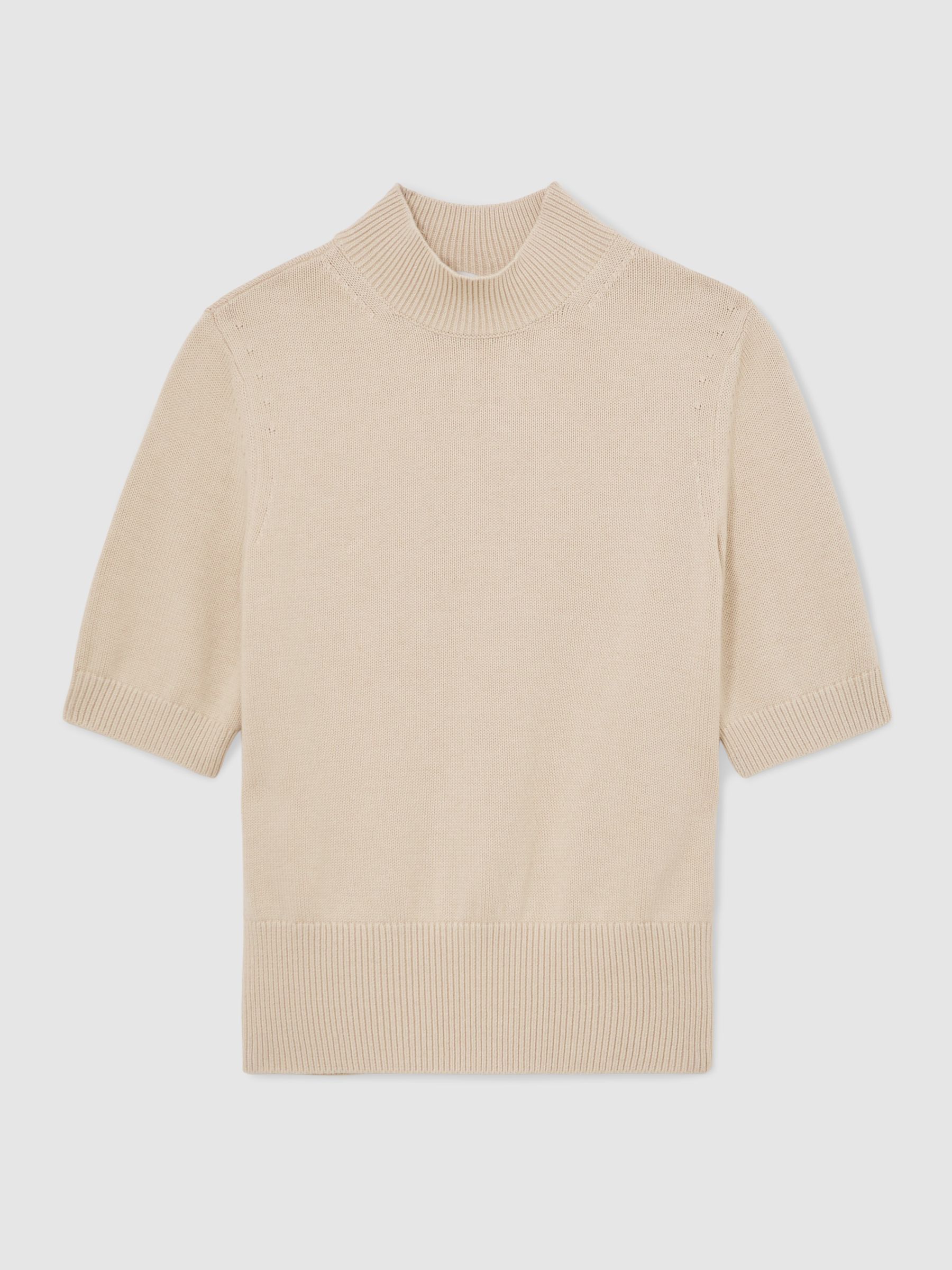 Cotton and Wool Funnel-Neck Knit Top in Neutral - image 1