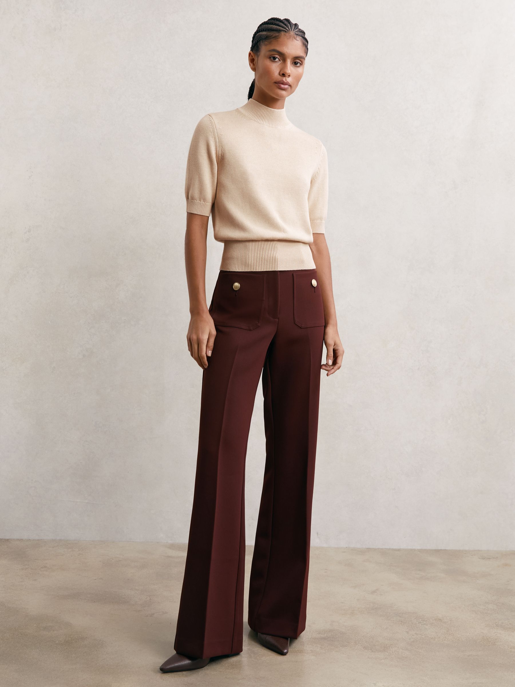 Cotton and Wool Funnel-Neck Knit Top in Neutral - Image 3 of 6