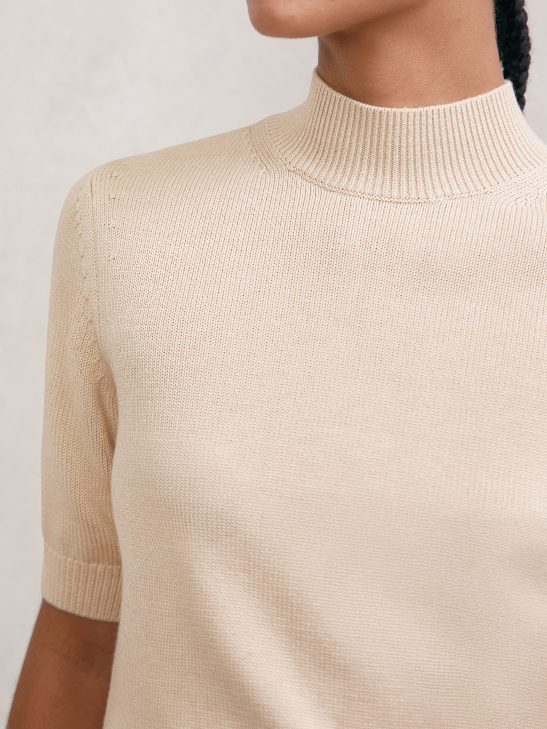 Cotton and Wool Funnel-Neck Knit Top in Neutral - Image 4 of 6