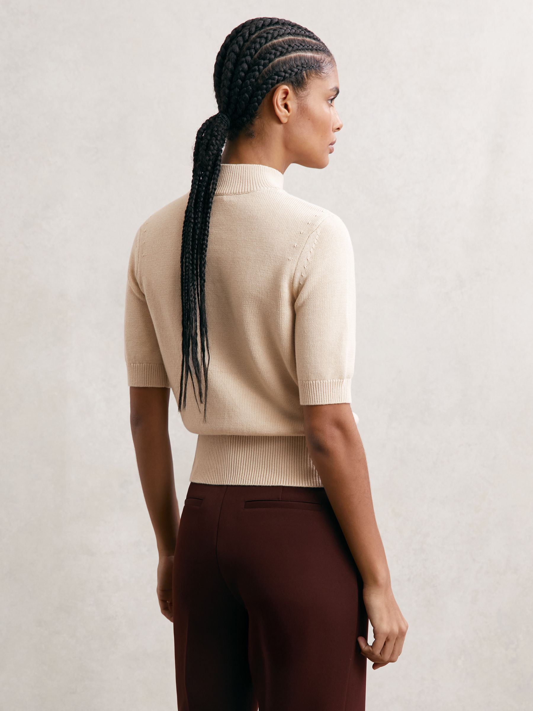 Cotton and Wool Funnel-Neck Knit Top in Neutral - Image 5 of 6