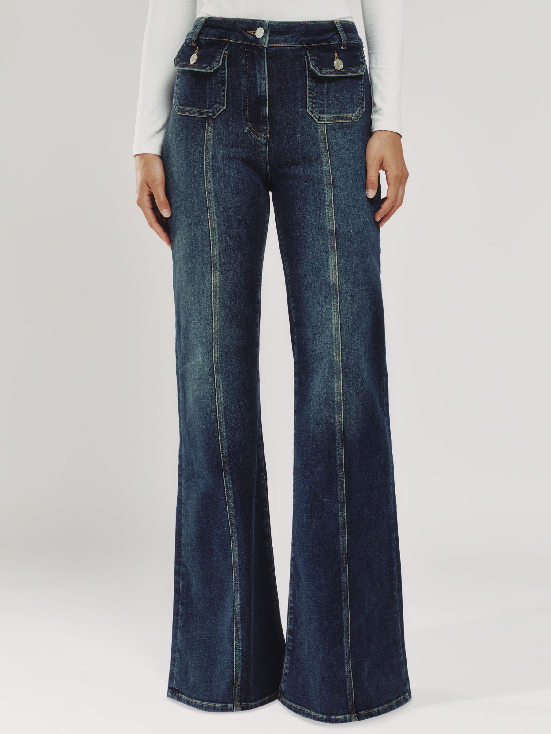 Button-Pocket Flared Jeans in Mid Blue - Image 3 of 7