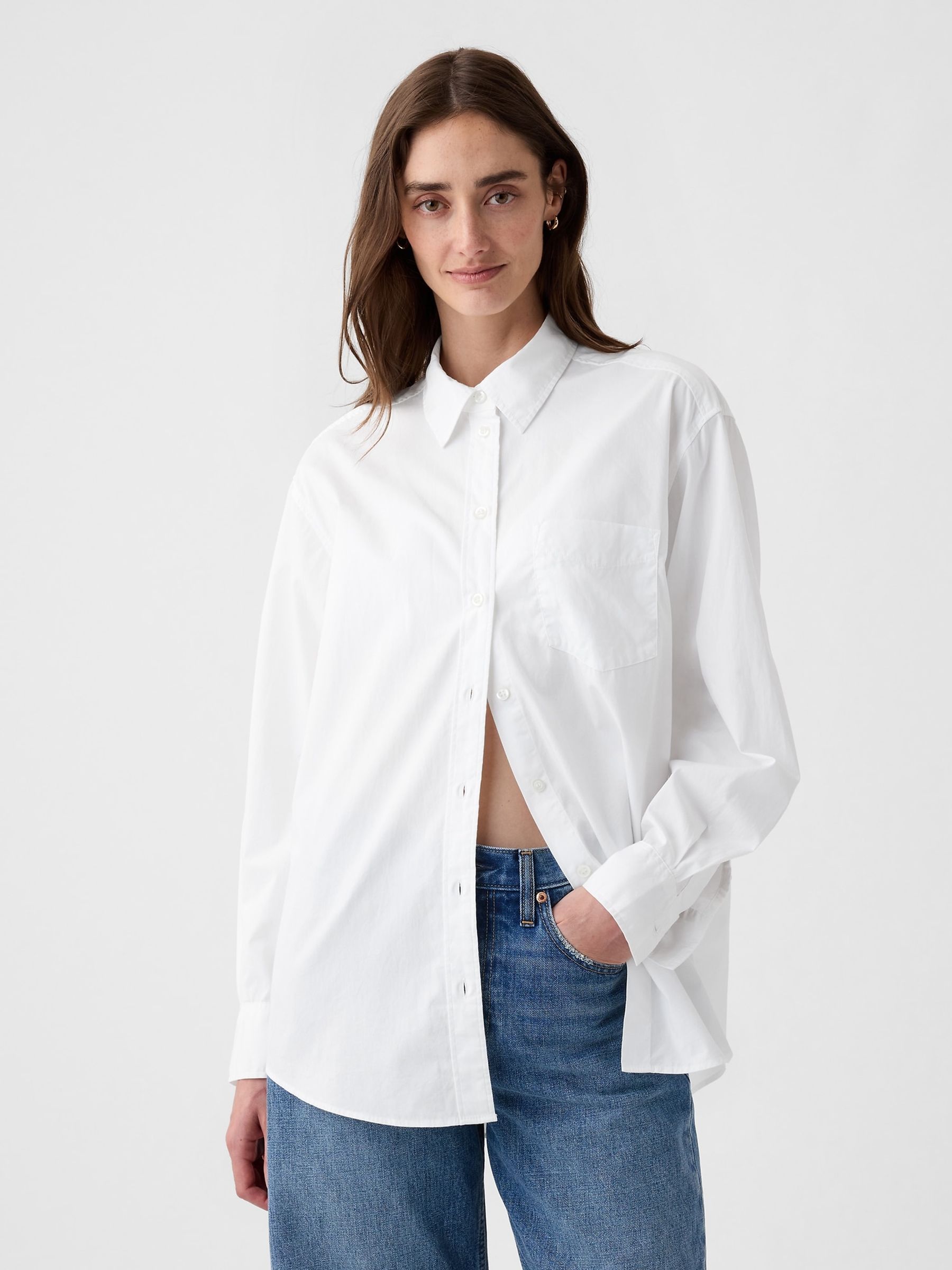 BELPER RIPPLE BIG SHIRT（WHITE） White Cotton Poplin Big Shirt | Gap