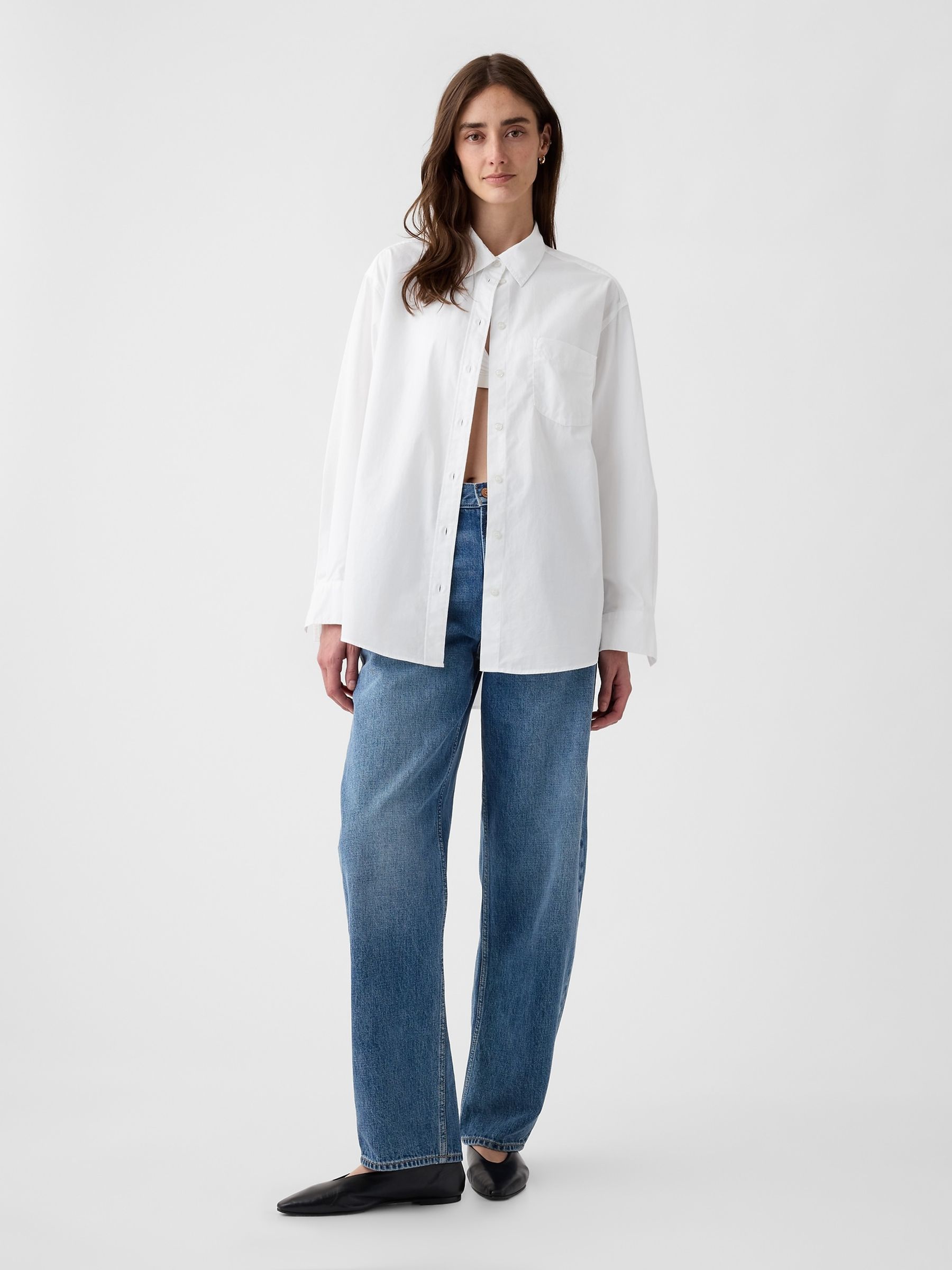 White Cotton Poplin Big Shirt | Gap