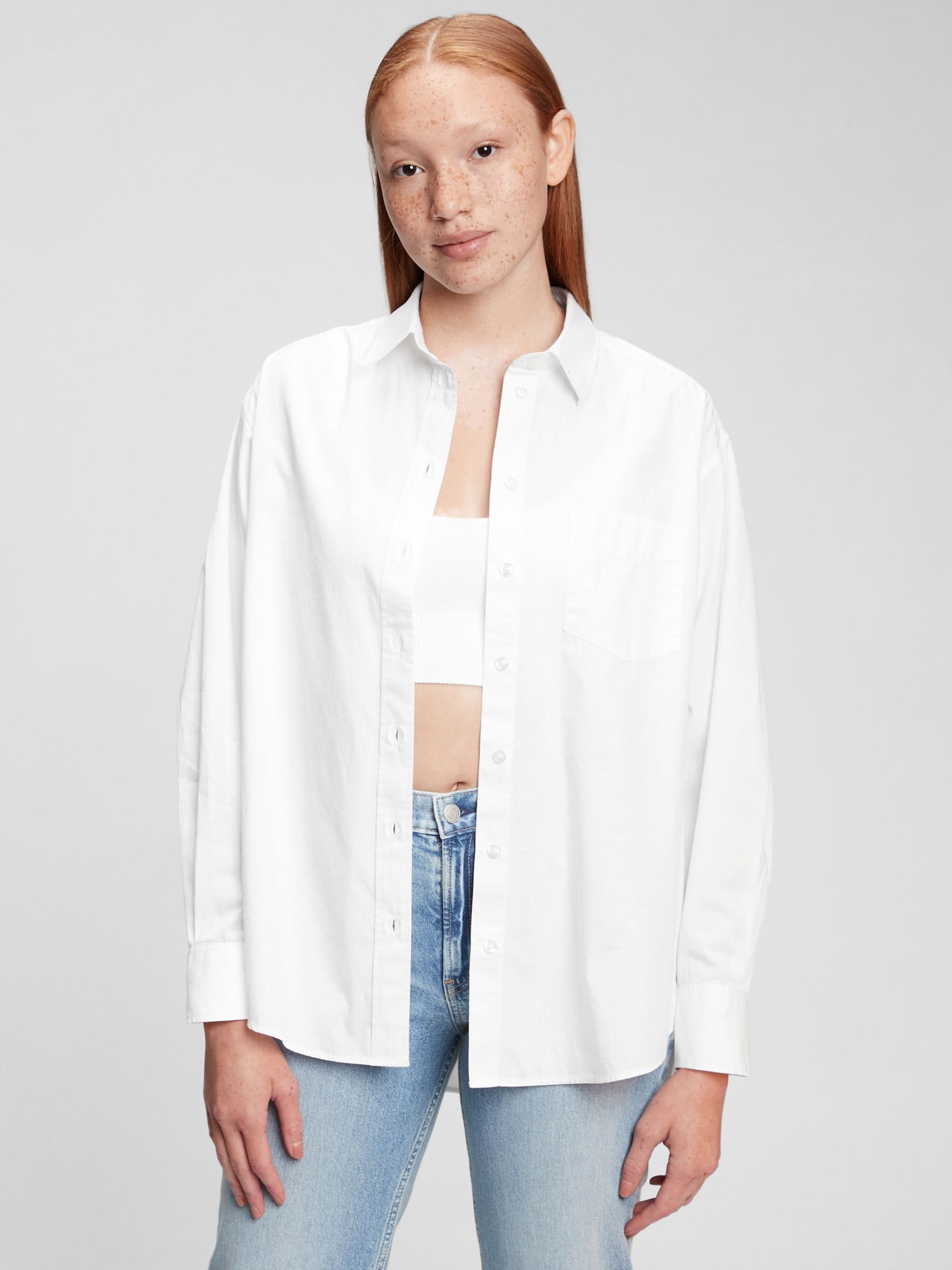 White Cotton Poplin Big Shirt | Gap