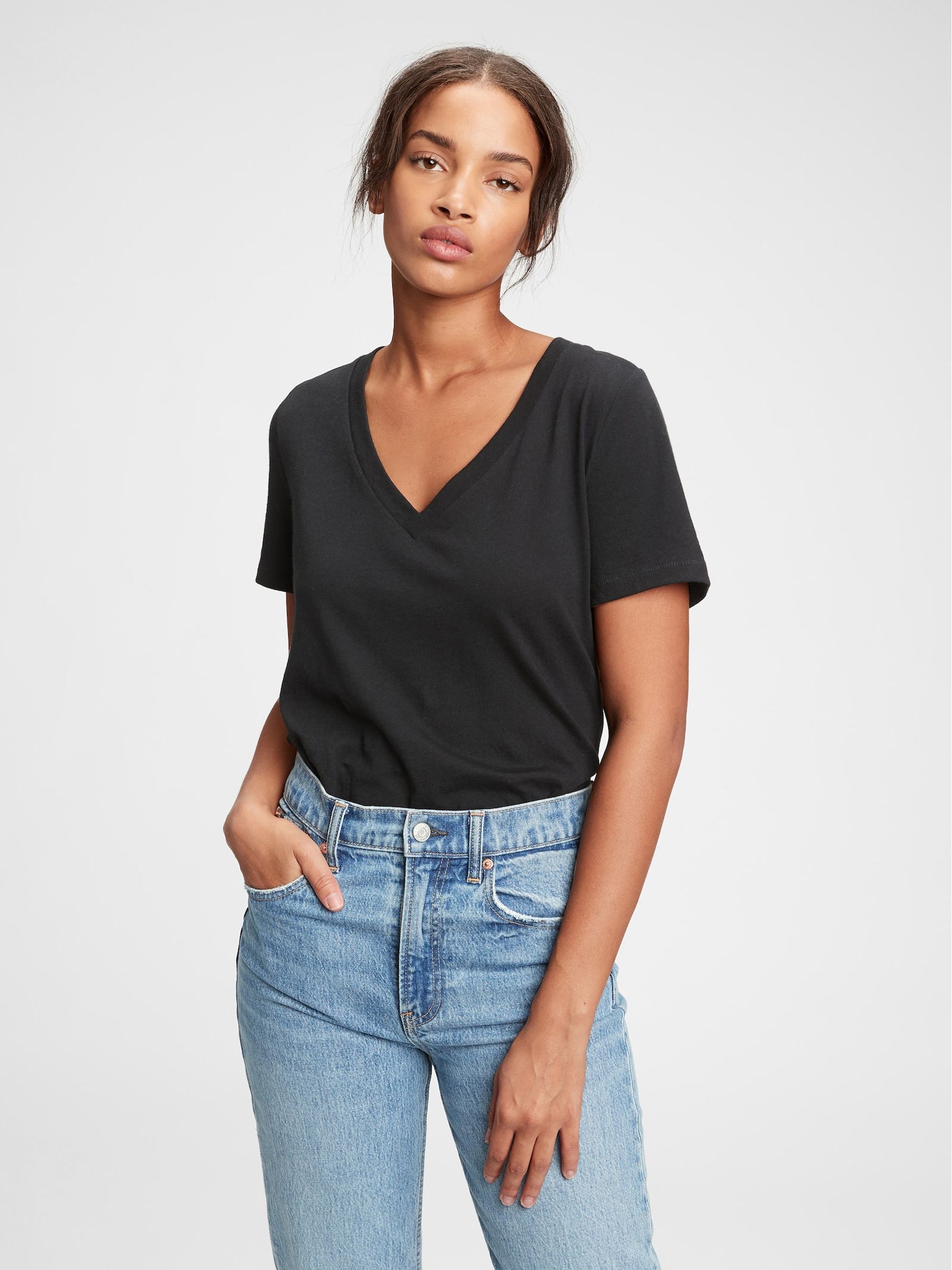 Black Cotton VintageSoft V-Neck T-Shirt - Image 6 of 8