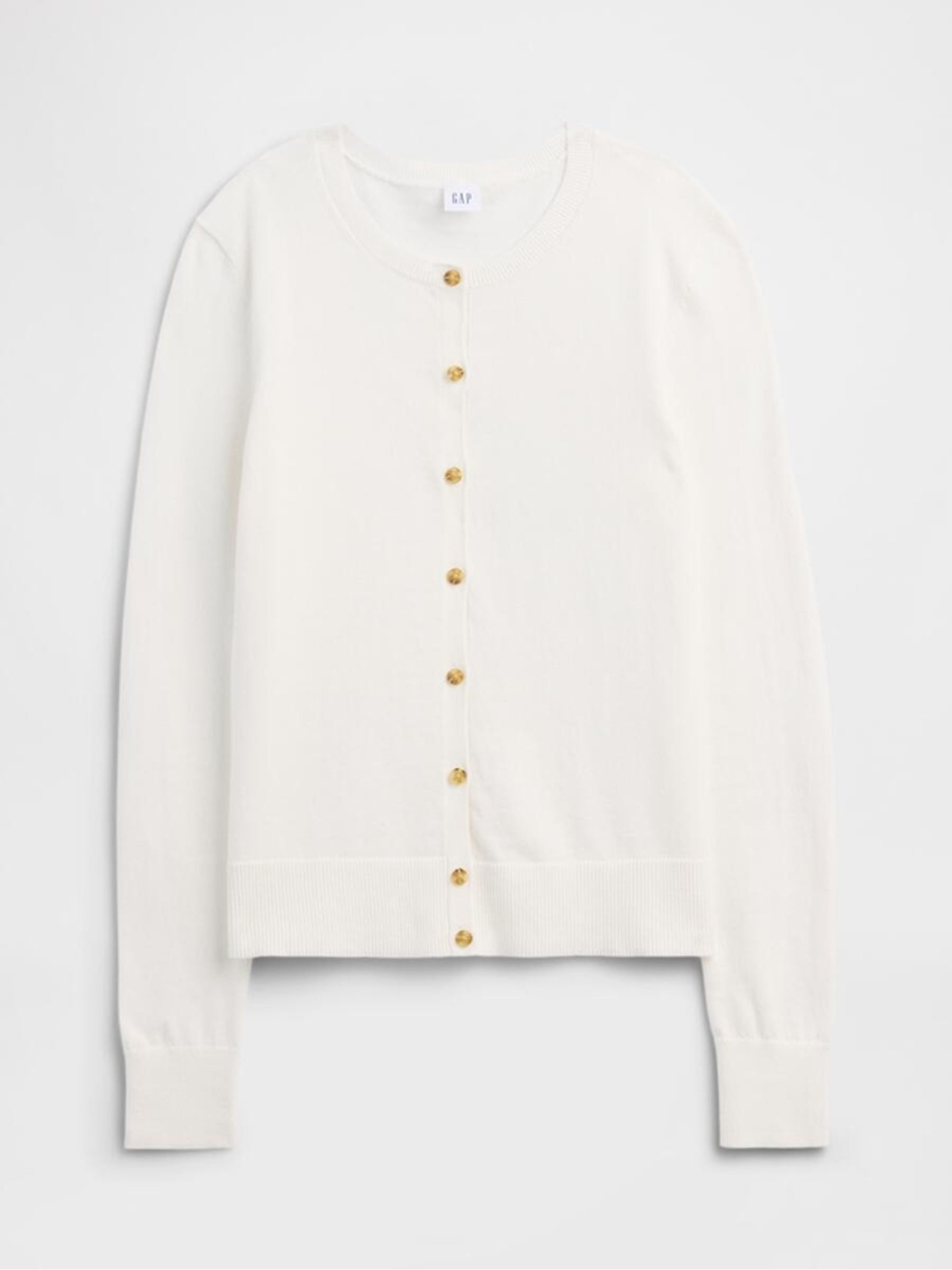 White 100% Cotton Crew Neck Cardigan - Image 4 of 5