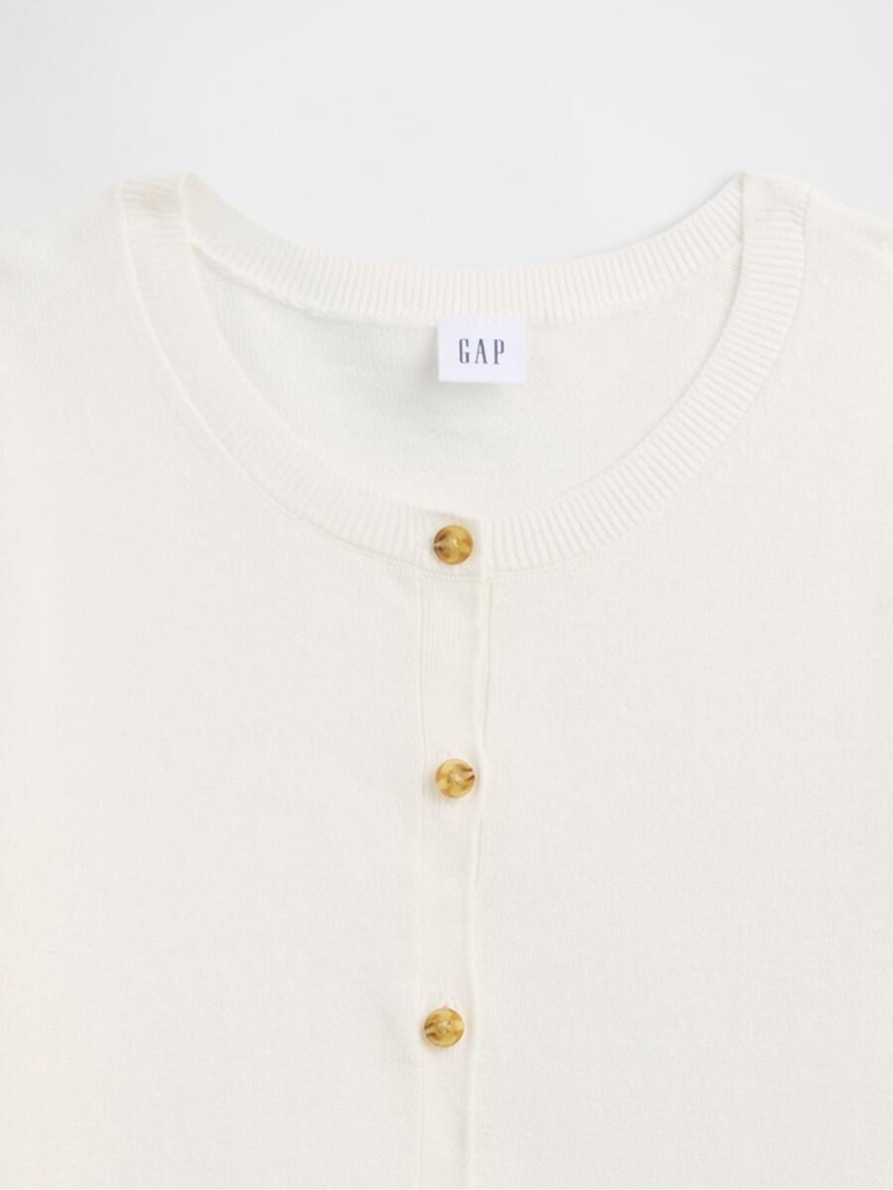 White 100% Cotton Crew Neck Cardigan - Image 5 of 5