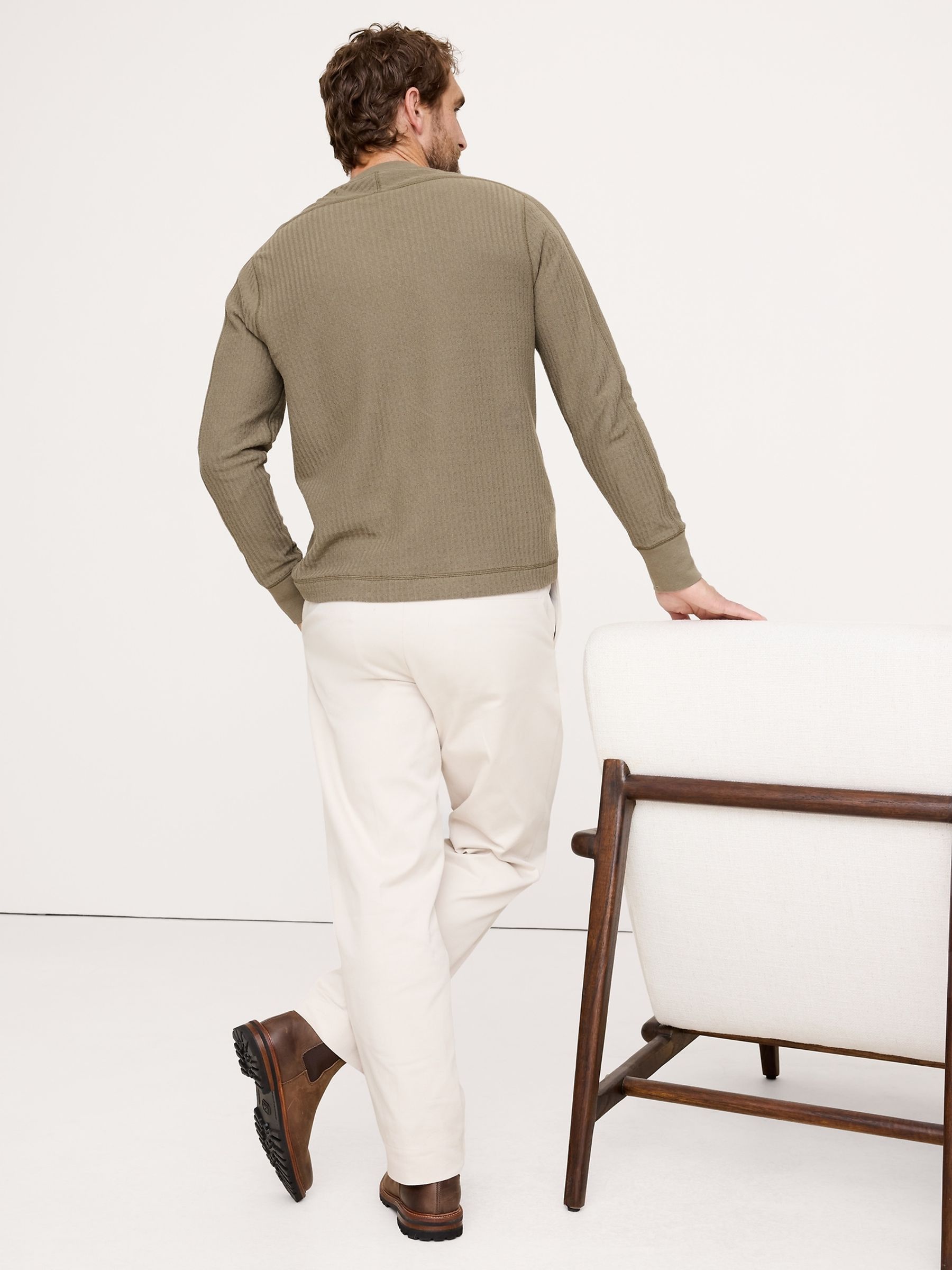 Banana Republic Green Slub Double-Knit Zig-Zag Sweatshirt - Image 2 of 4