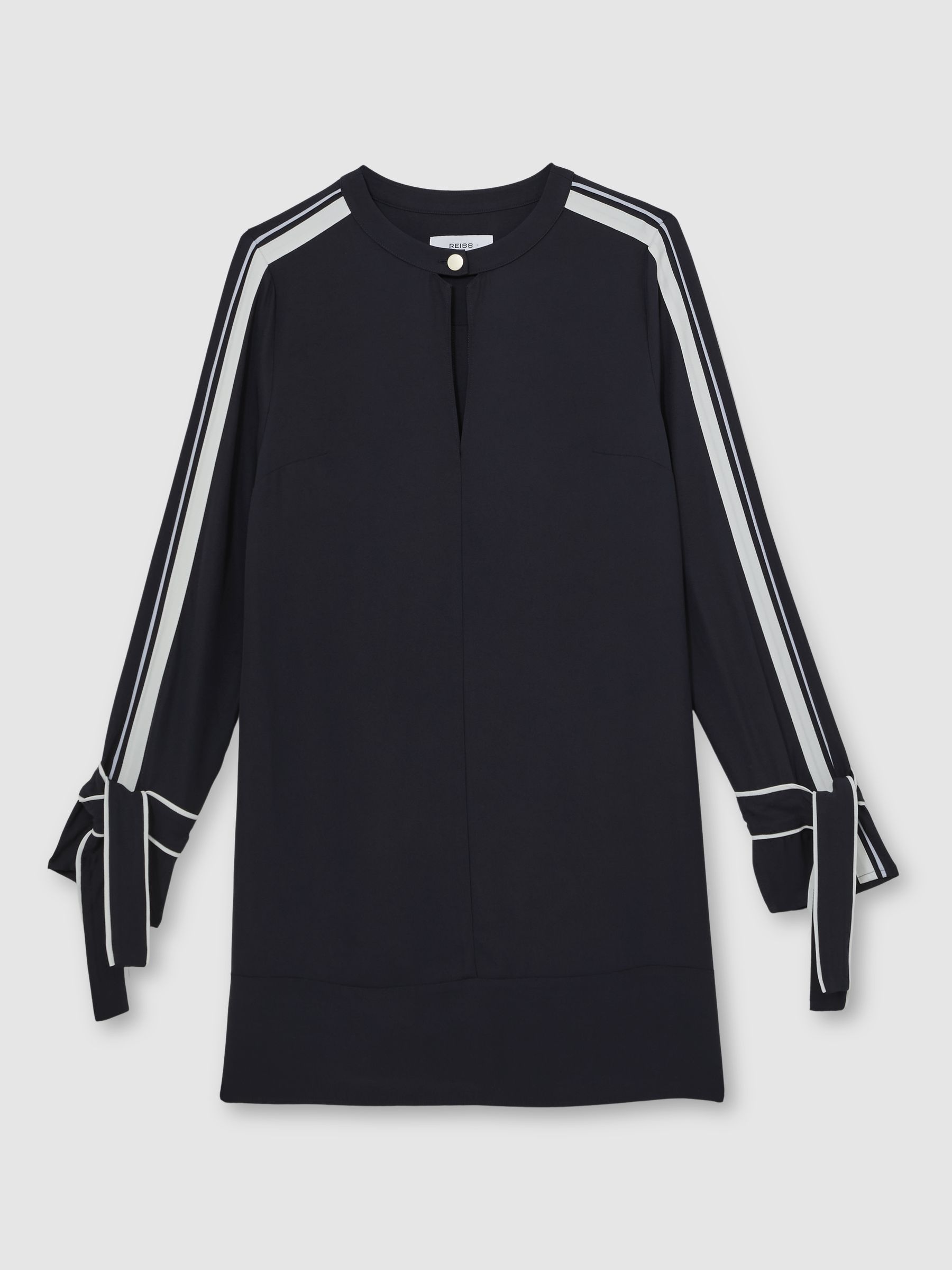 Tipped Tie-Cuff Shift Dress in Navy - image 1