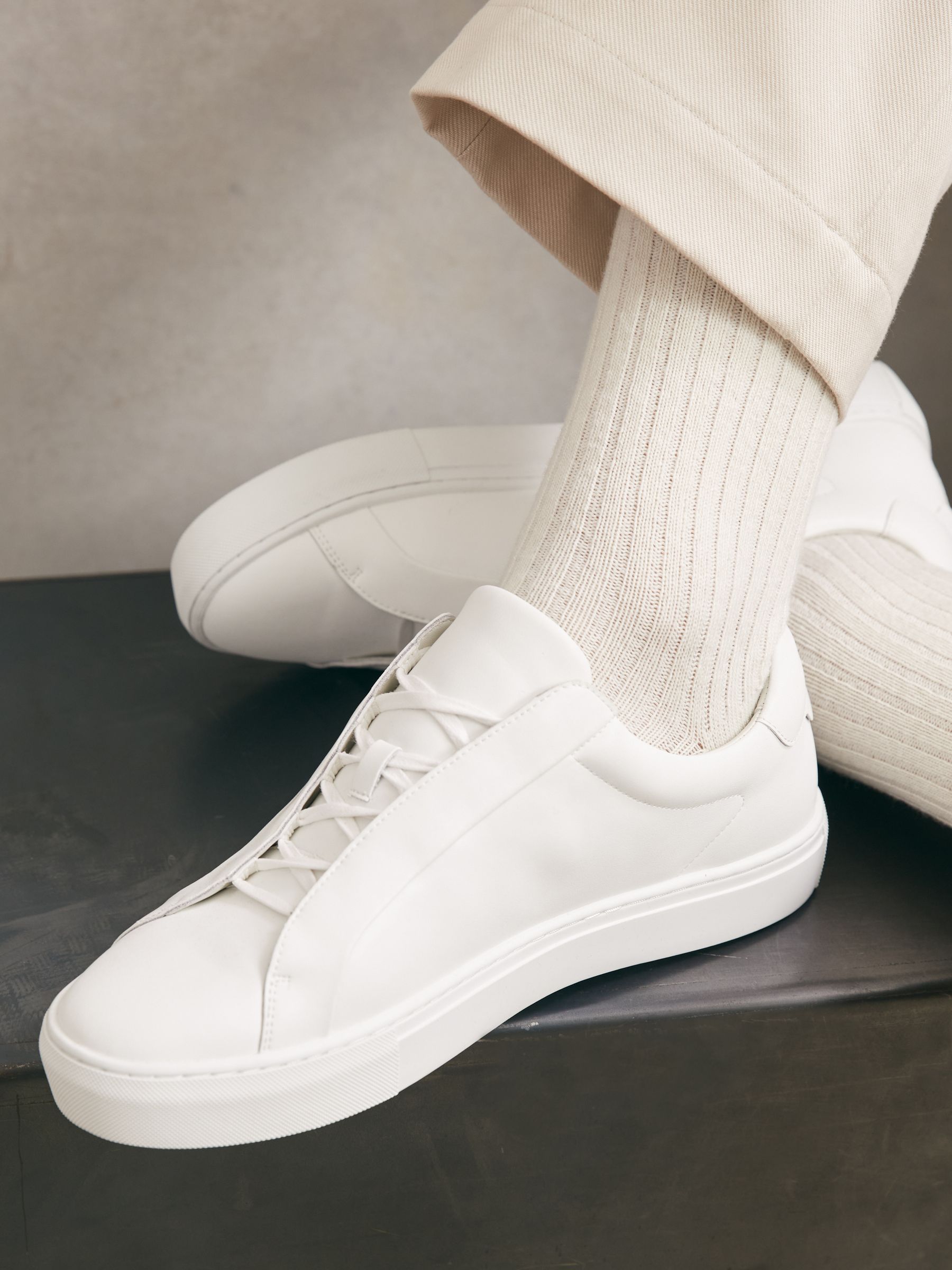 Bonded-Leather Concealed-Lace Trainers in White - image 3