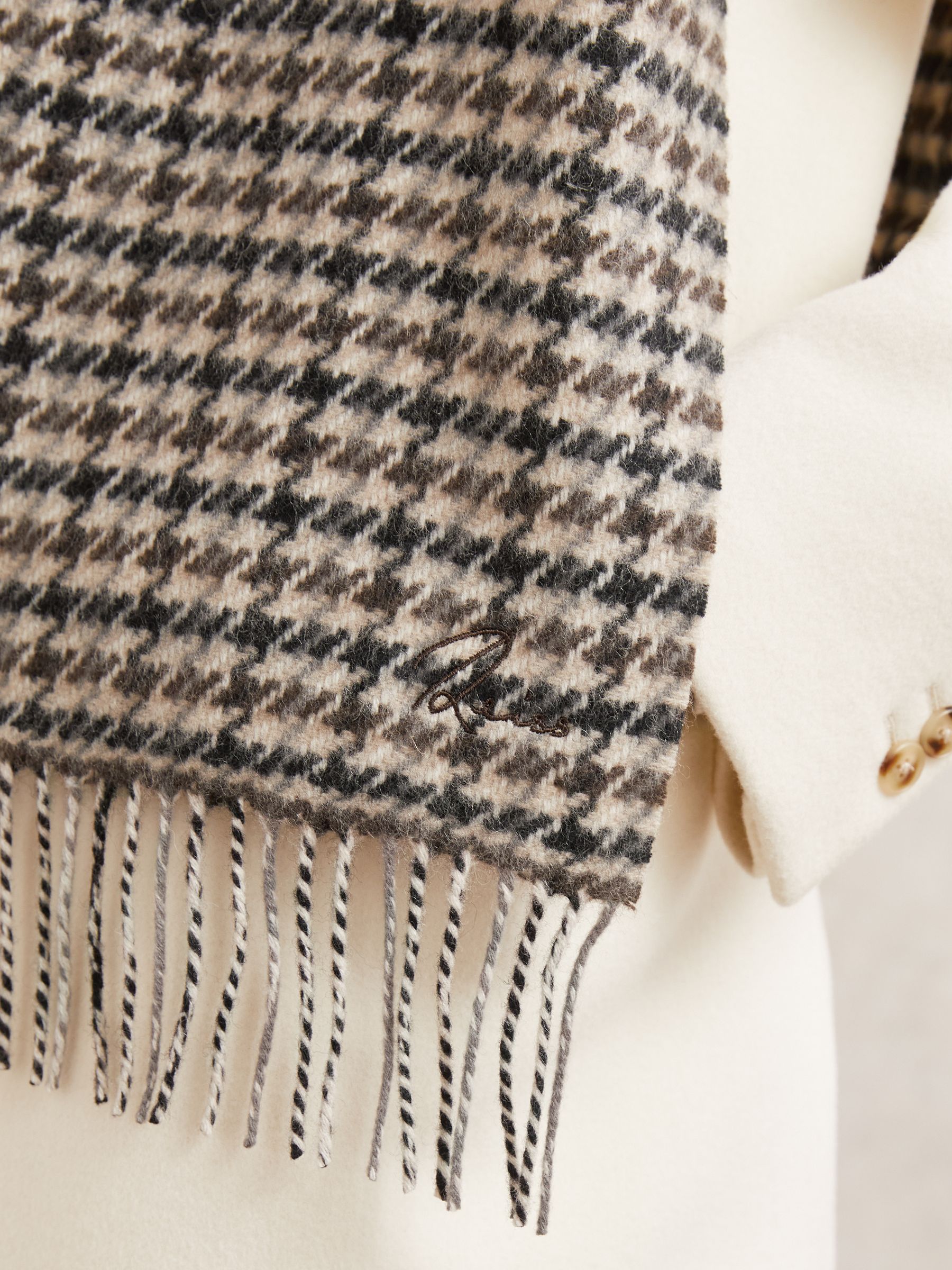 Wool-Cashmere Check Scarf in Brown Multi - Image 4 of 6
