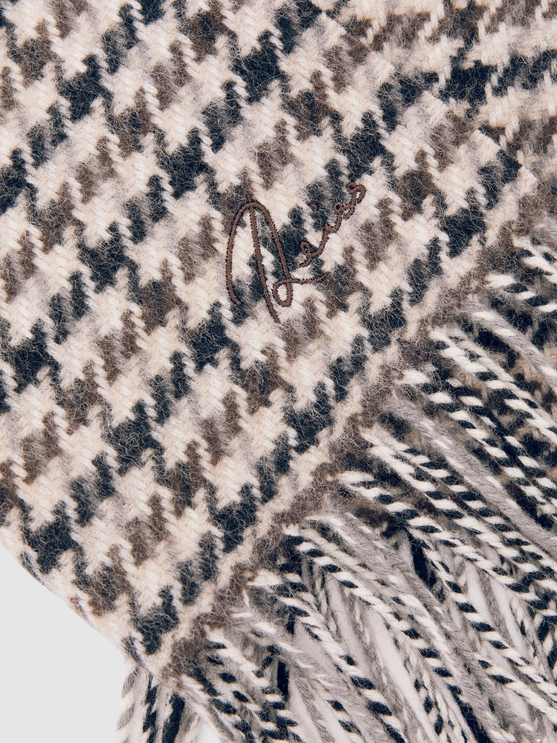 Wool-Cashmere Check Scarf in Brown Multi - Image 5 of 6