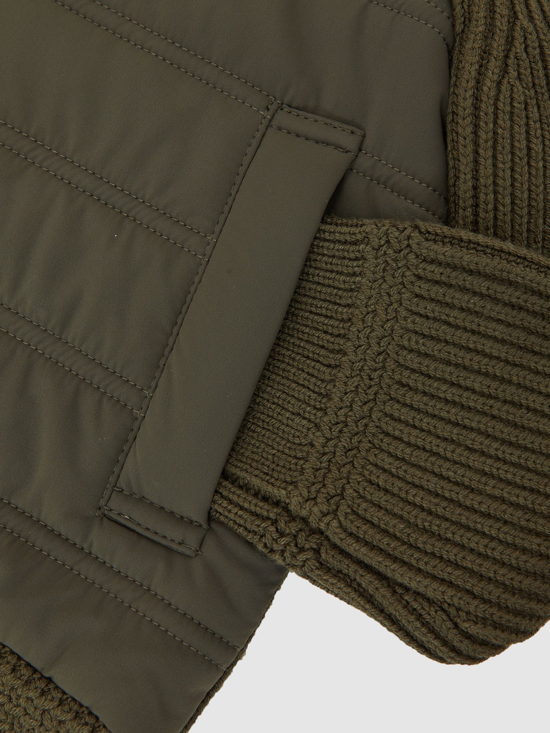 13-14 yrs Hybrid Quilt and Knit Zip-Through Jacket in Dark Green - Image 4 of 4