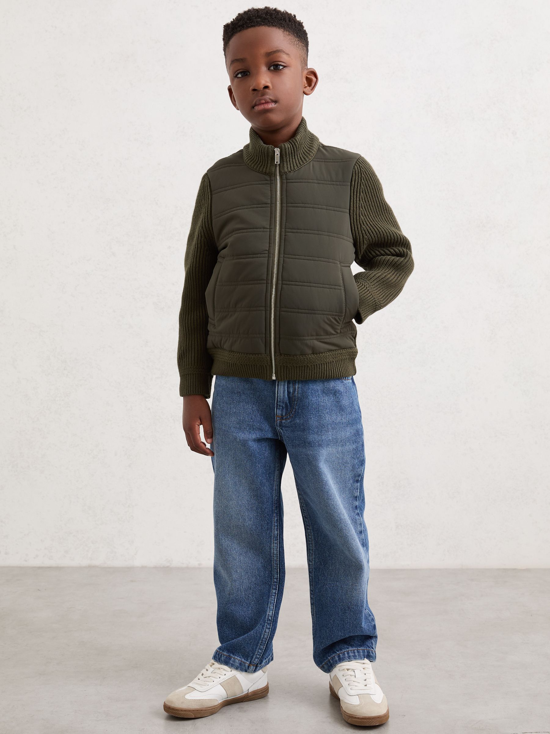 3-9 yrs Hybrid Quilt and Knit Zip-Through Jacket in Dark Green - Image 3 of 4