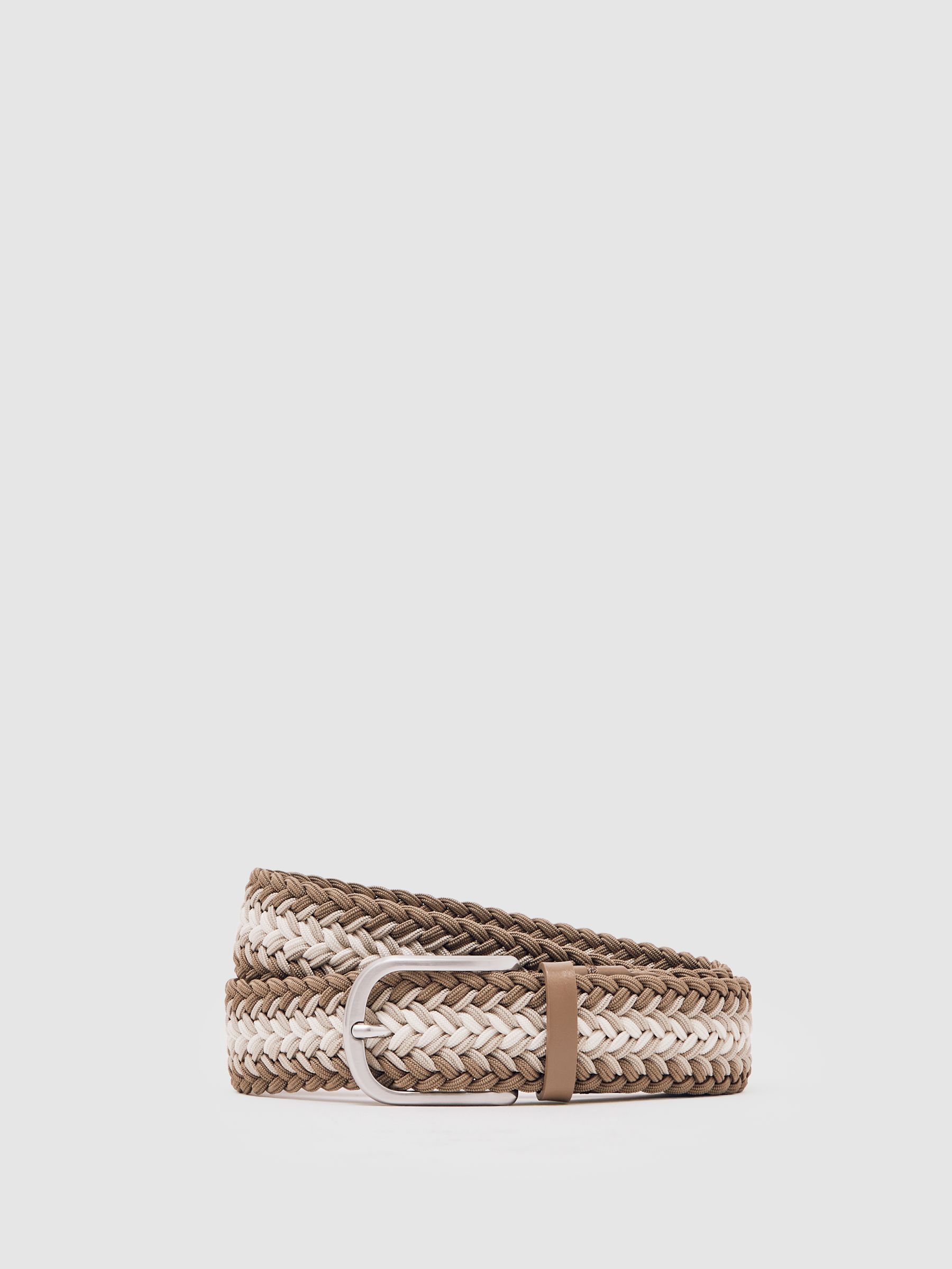 Woven Stripe Belt in Taupe Brown/Off White - Image 1 of 5