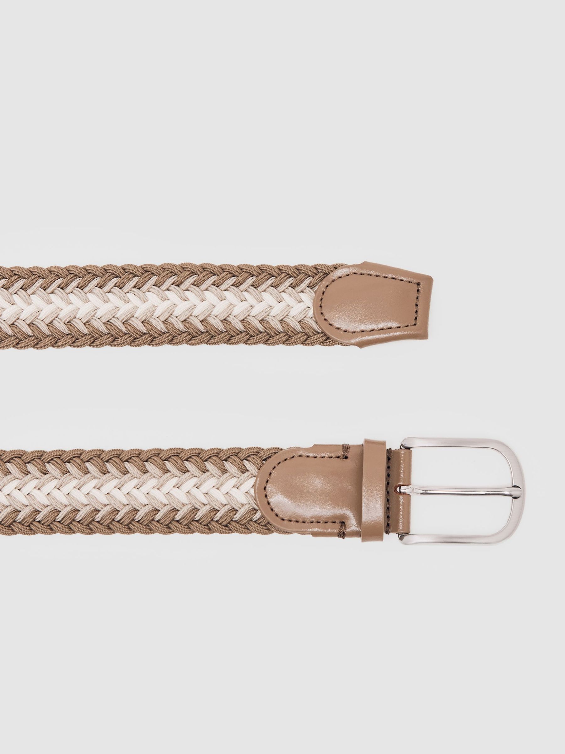 Woven Stripe Belt in Taupe Brown/Off White - image 3