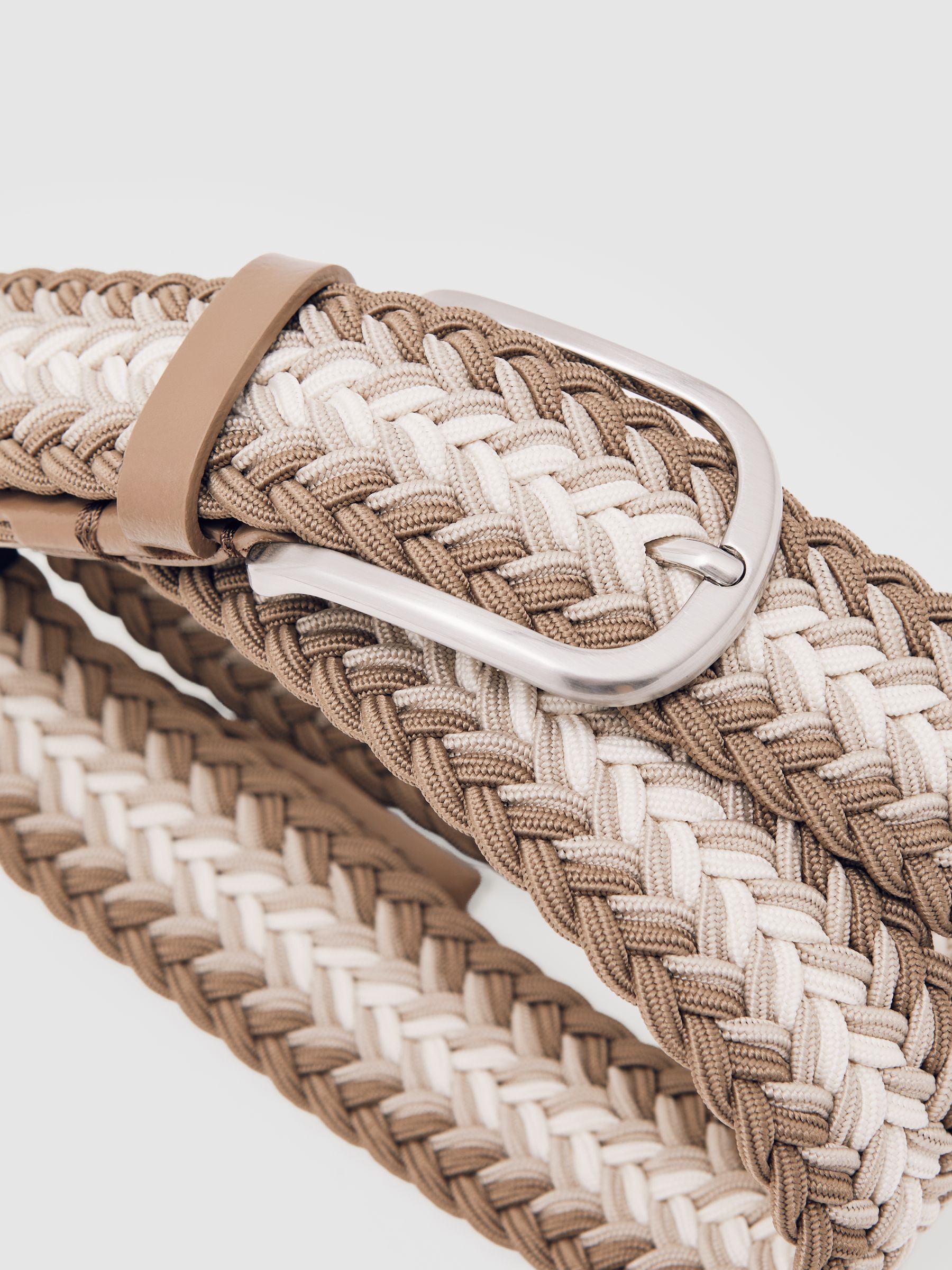 Woven Stripe Belt in Taupe Brown/Off White - Image 4 of 5