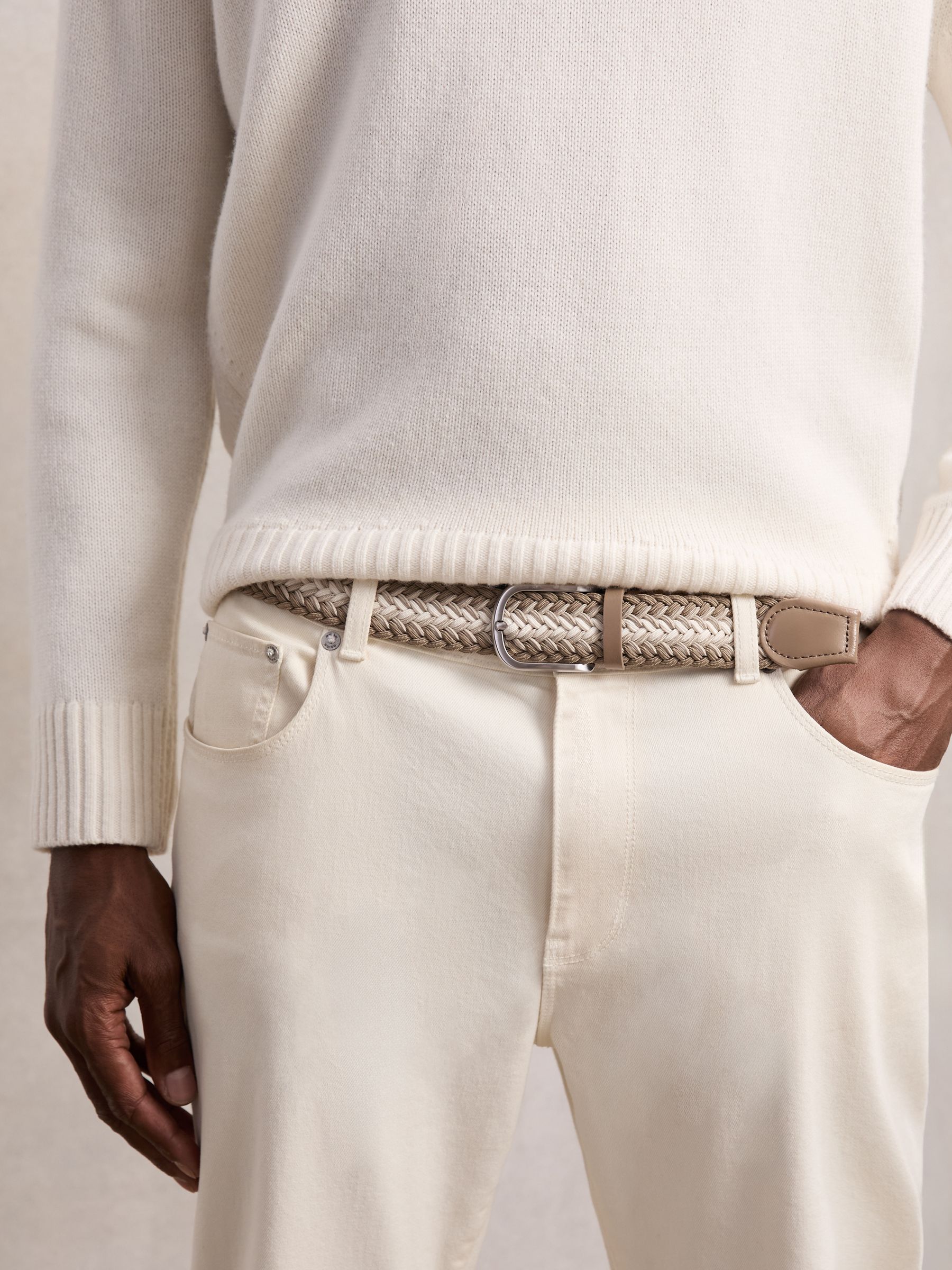 Woven Stripe Belt in Taupe Brown/Off White - image 2
