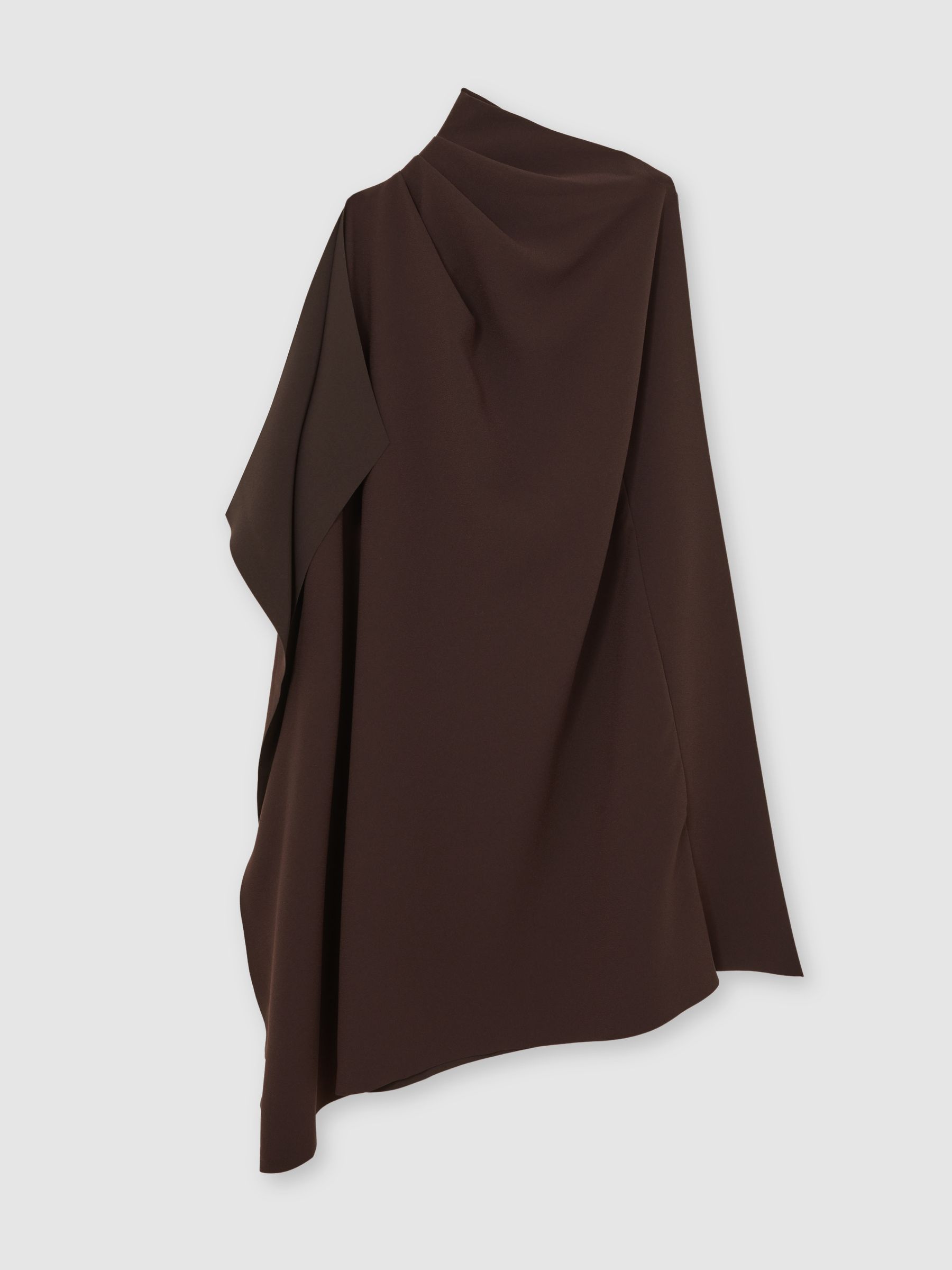 One-Shoulder Draped Mini Dress in Chocolate Brown - Image 2 of 7