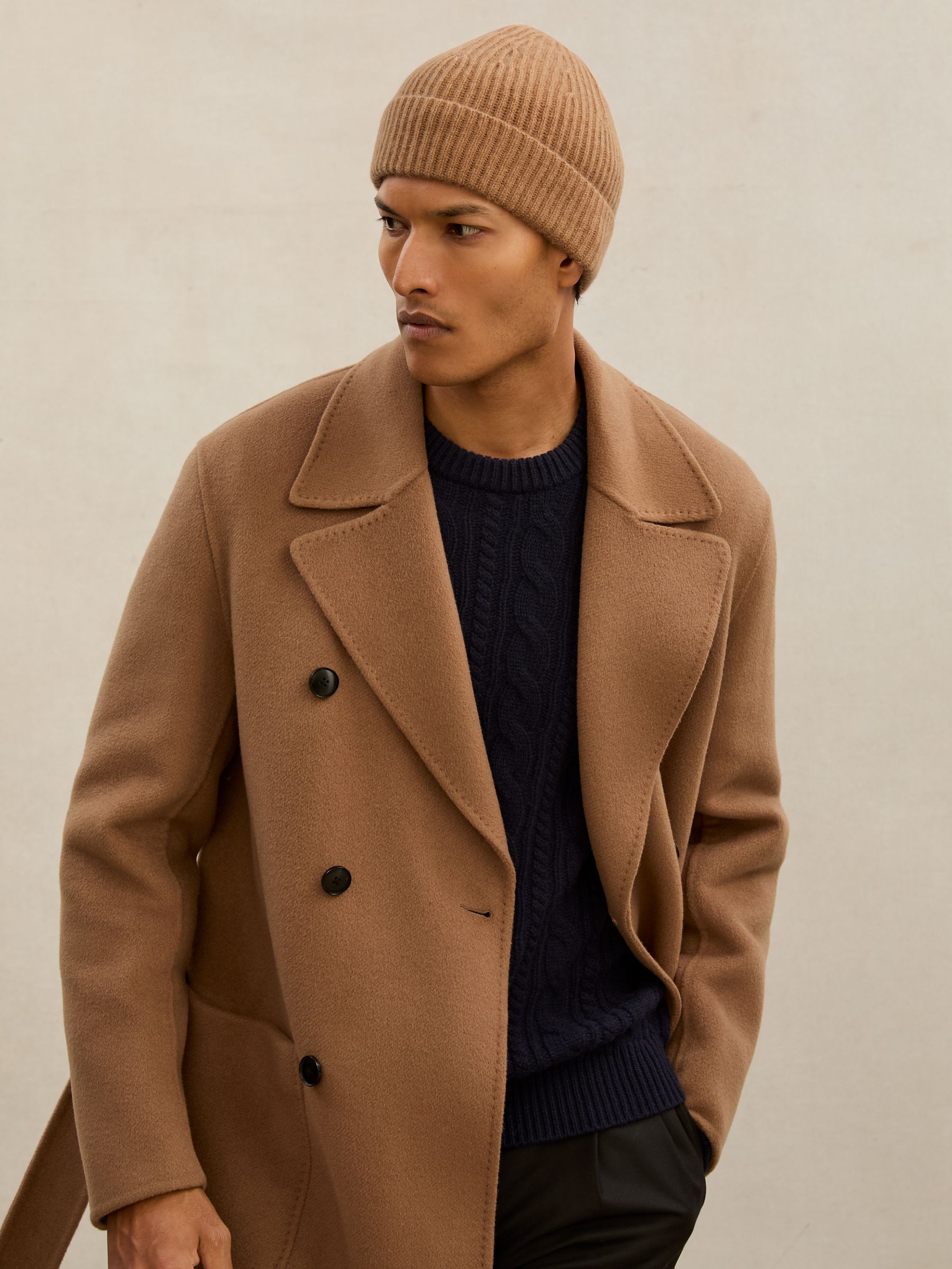 Atelier 100% Cashmere Rib-Knit Beanie in Oatmeal - Image 5 of 5