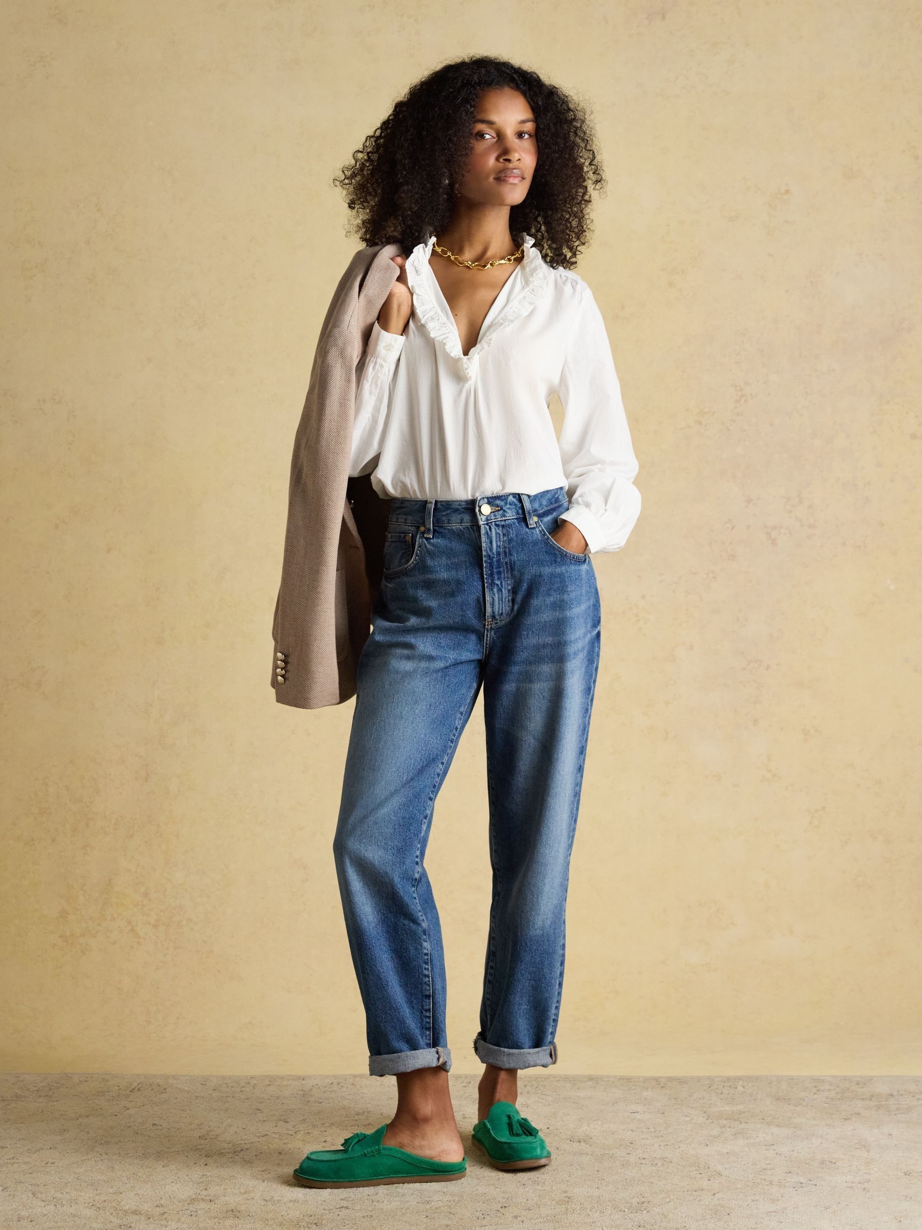 Melanie White Ruffle Collar Long Sleeve Blouse - Image 6 of 7