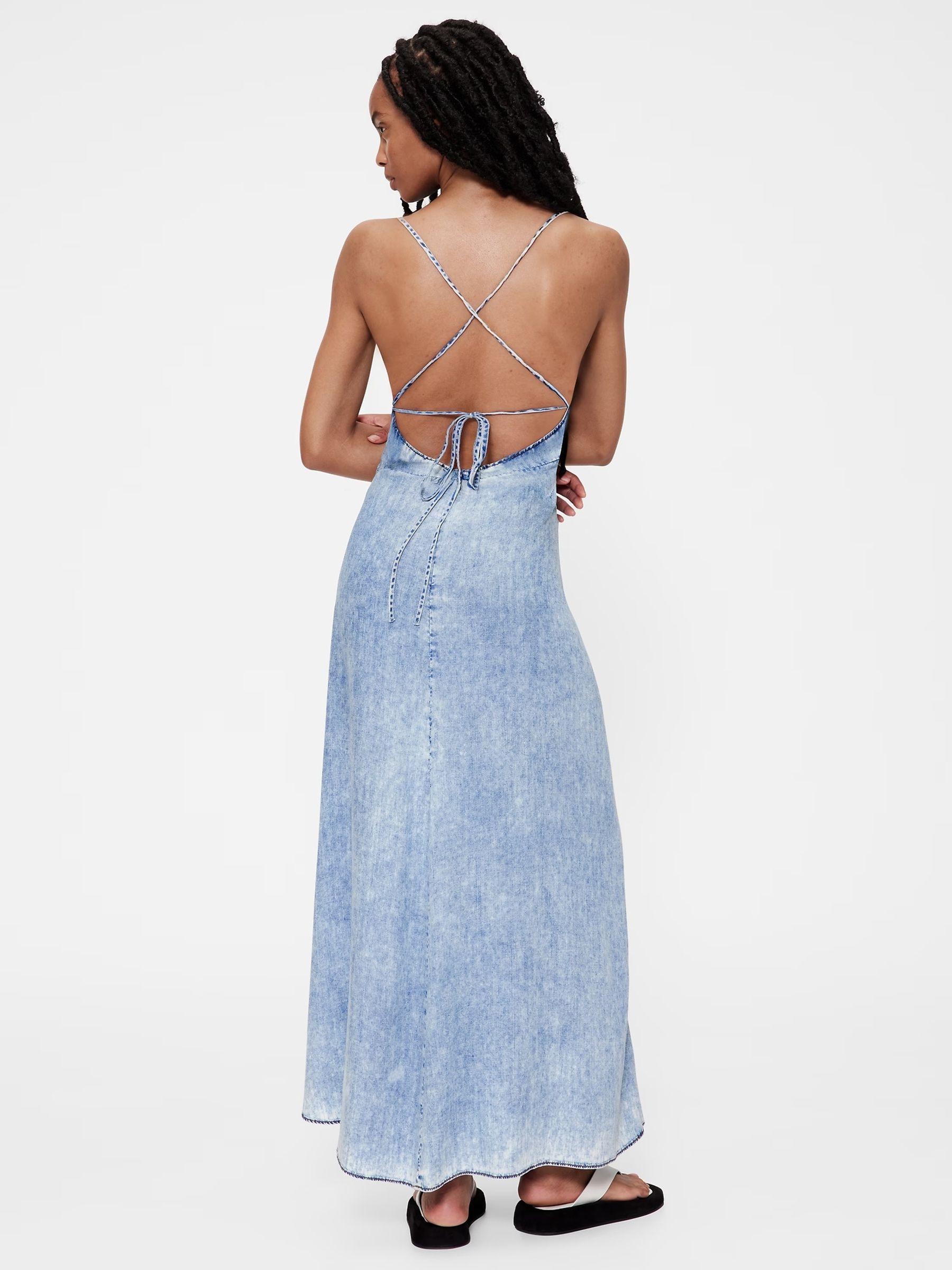 GapStudio Blue Draped Denim Slip Maxi Dress - Image 3 of 8