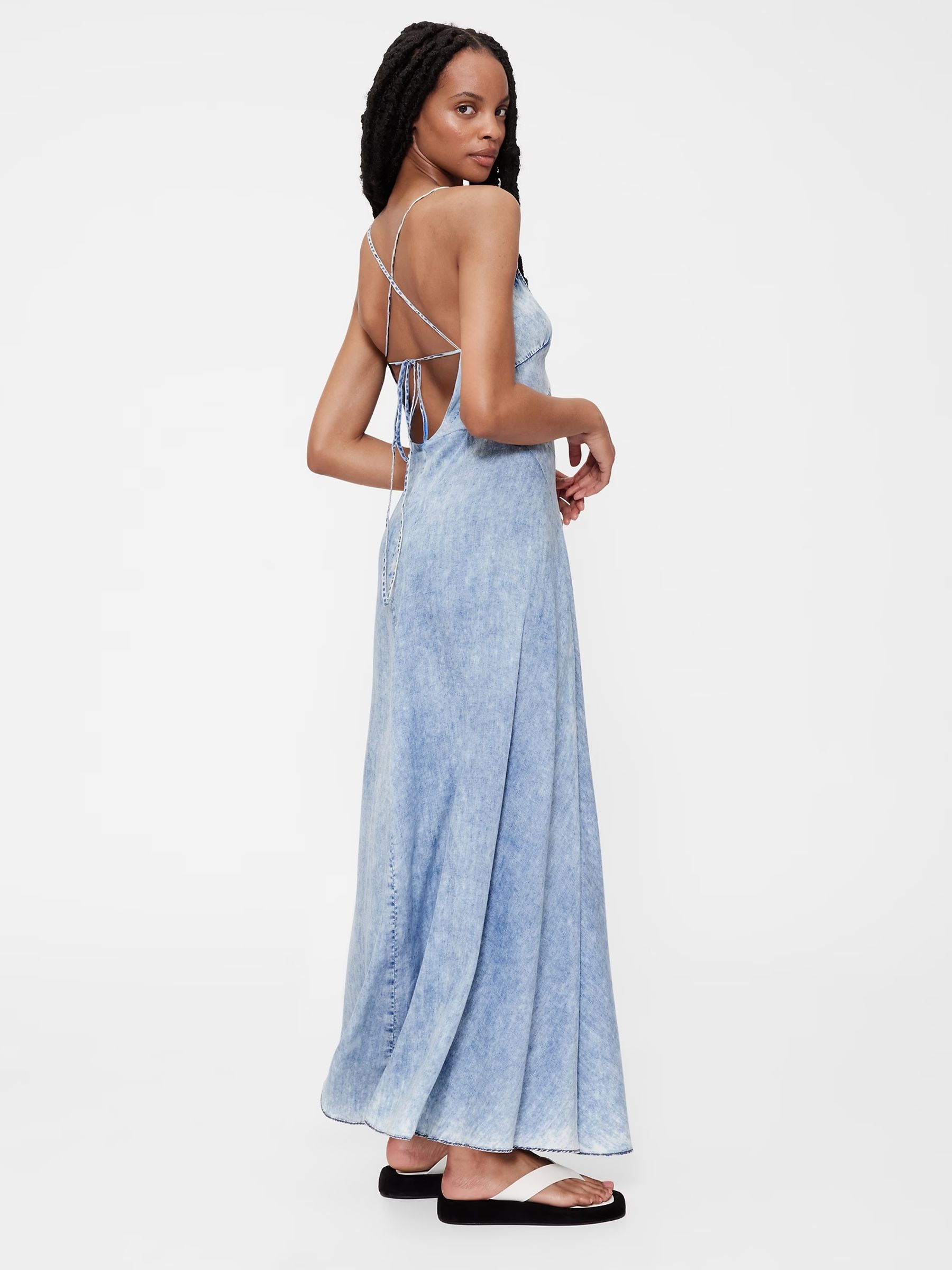 GapStudio Blue Draped Denim Slip Maxi Dress - Image 4 of 8