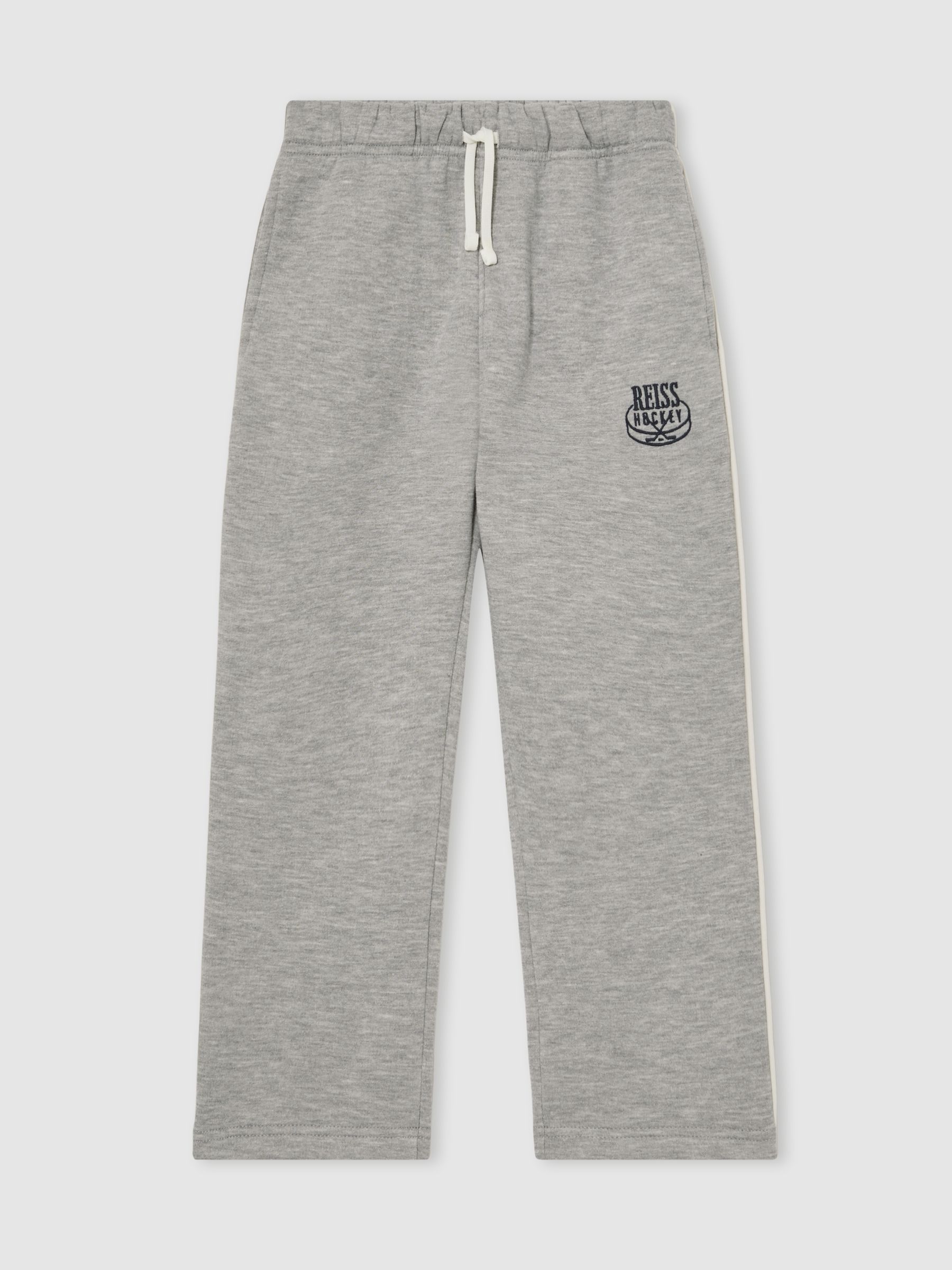9-13 yrs Cotton-Blend Hockey Joggers with Contrast Piping in Grey Melange - Image 2 of 4