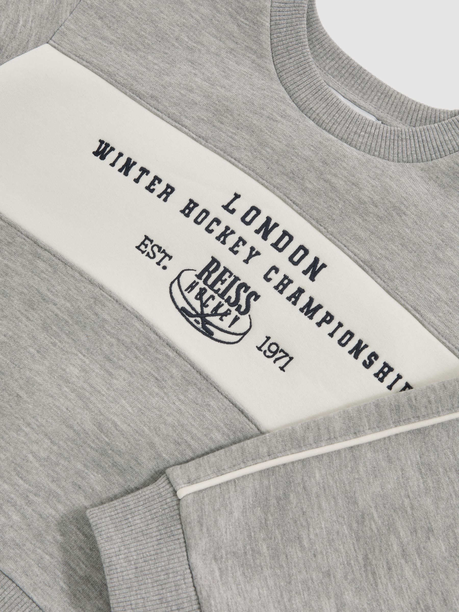 9-13 yrs Cotton-Blend Hockey Sweatshirt with Contrast-Piping in Grey Melange - Image 4 of 4