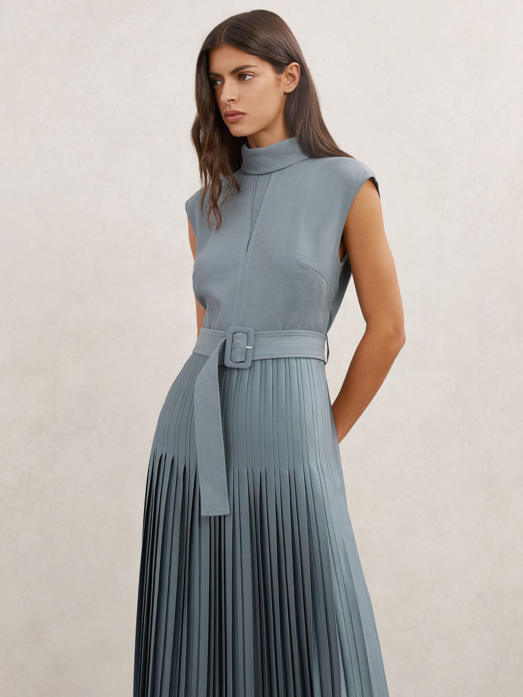 reiss blue pleated dress