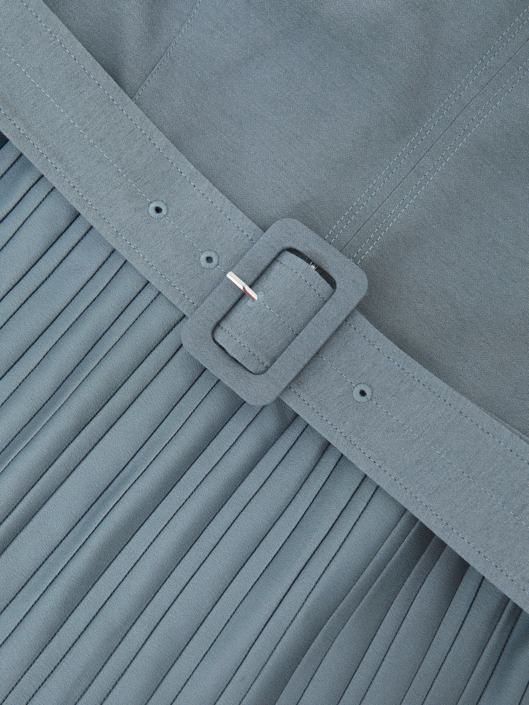 Roll-Neck Belted Pleated Midi Dress in Blue - image 3