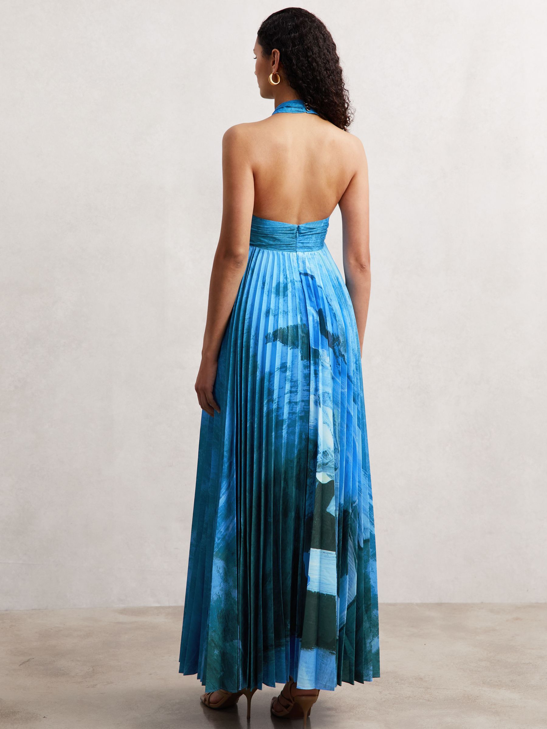 Acler Abstract-Print Pleated Maxi Dress in Blue - image 4