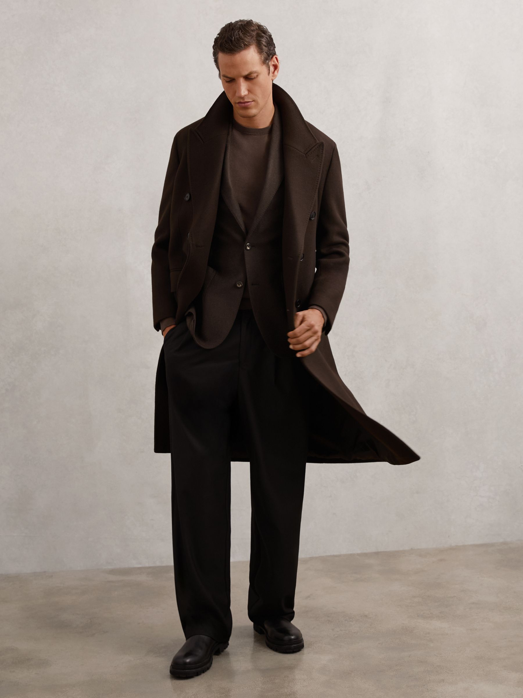 Flannel Single-Breasted Blazer Tailored-Fit with Wool in Chocolate Brown - image 5