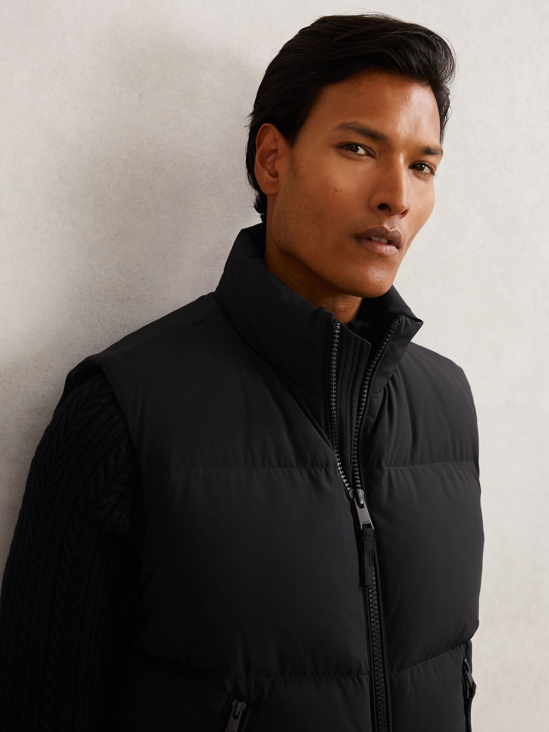 Quilted Zip-Through Puffer Gilet in Navy - Image 5 of 7