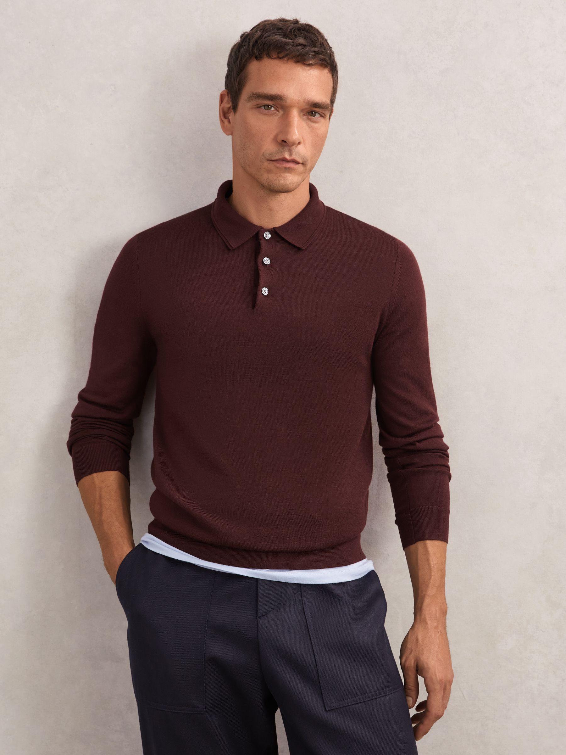 Wool Long-sleeve Polo Shirt