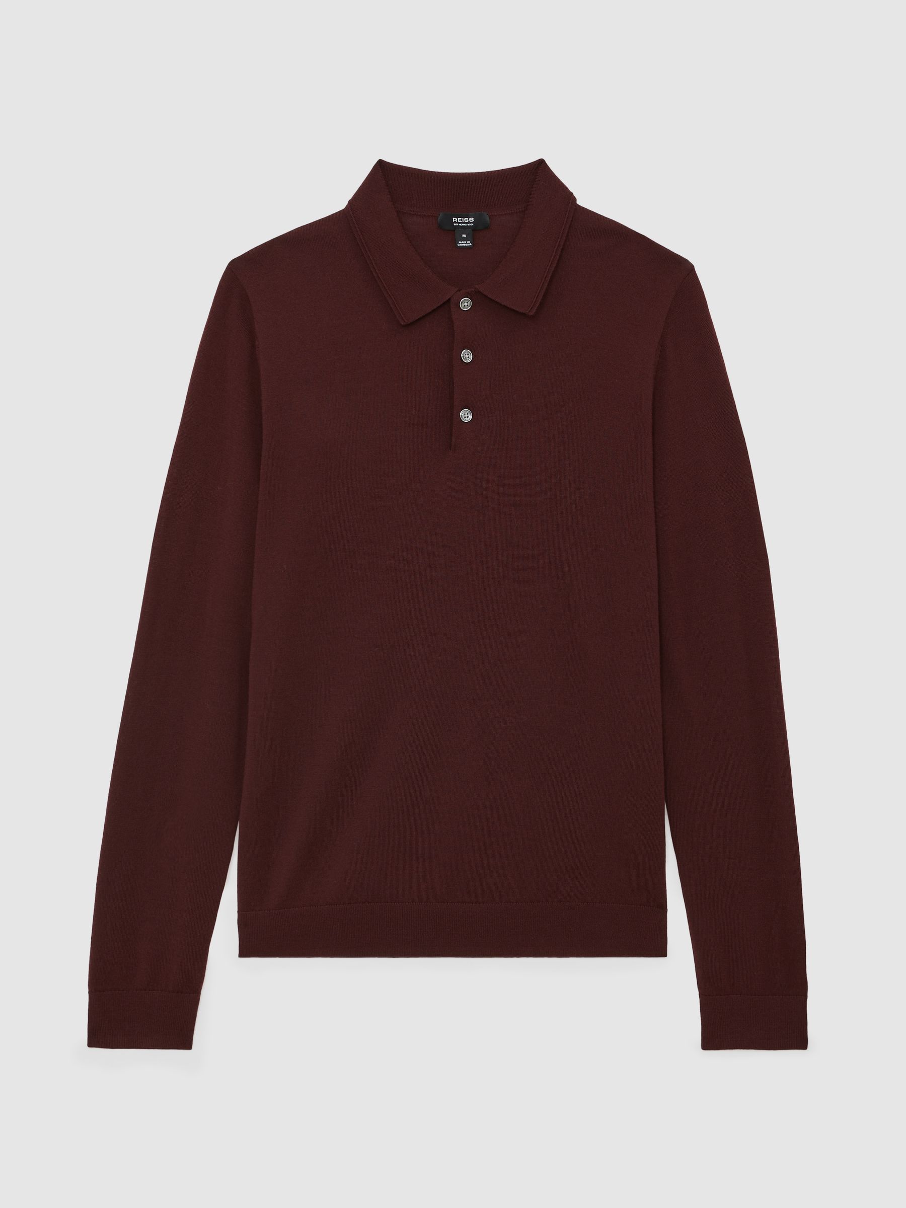Wool Long-Sleeve Polo Shirt in Port Red - image 1