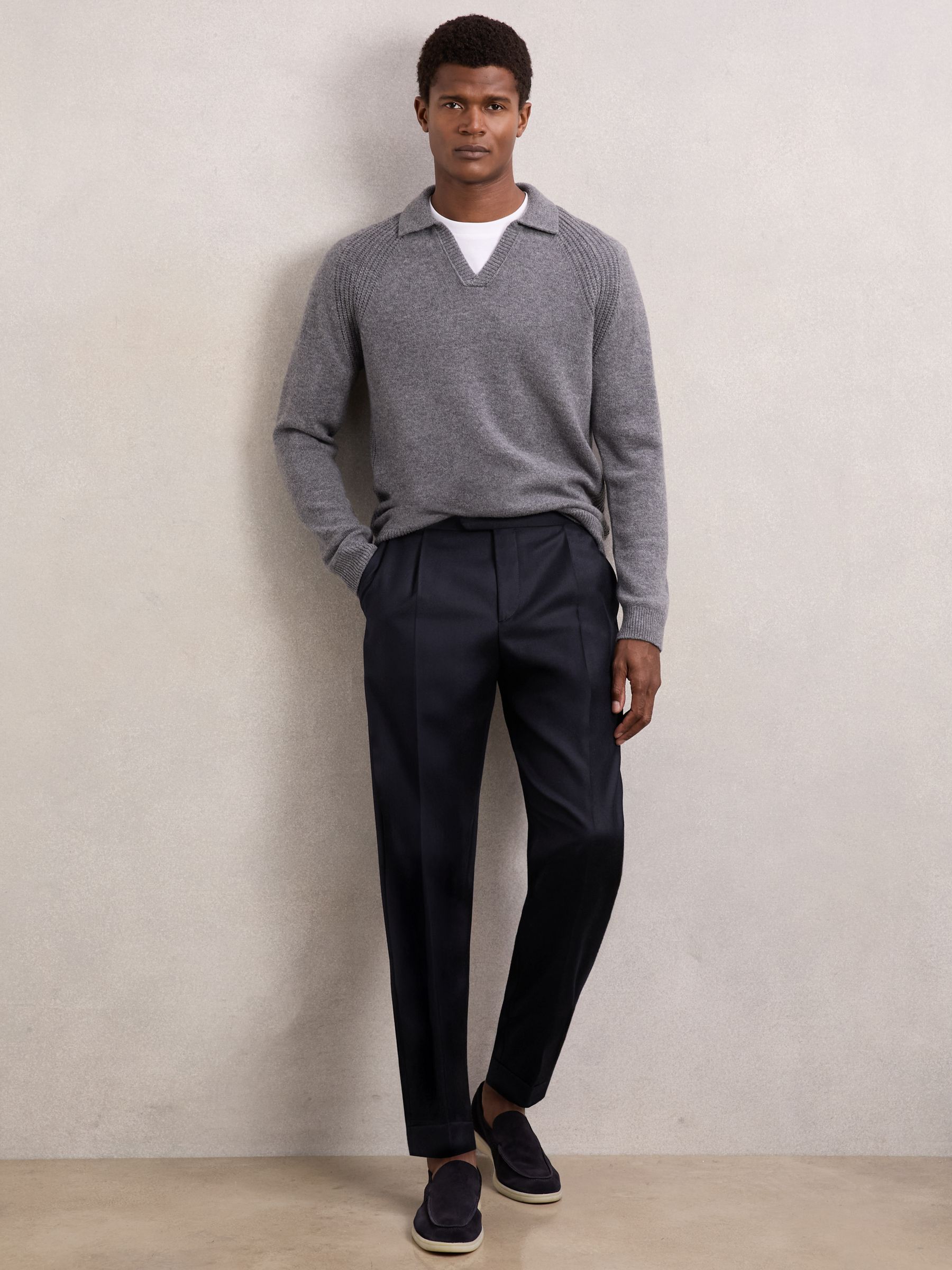 Cotton-Blend Tapered Trousers in Navy - image 2