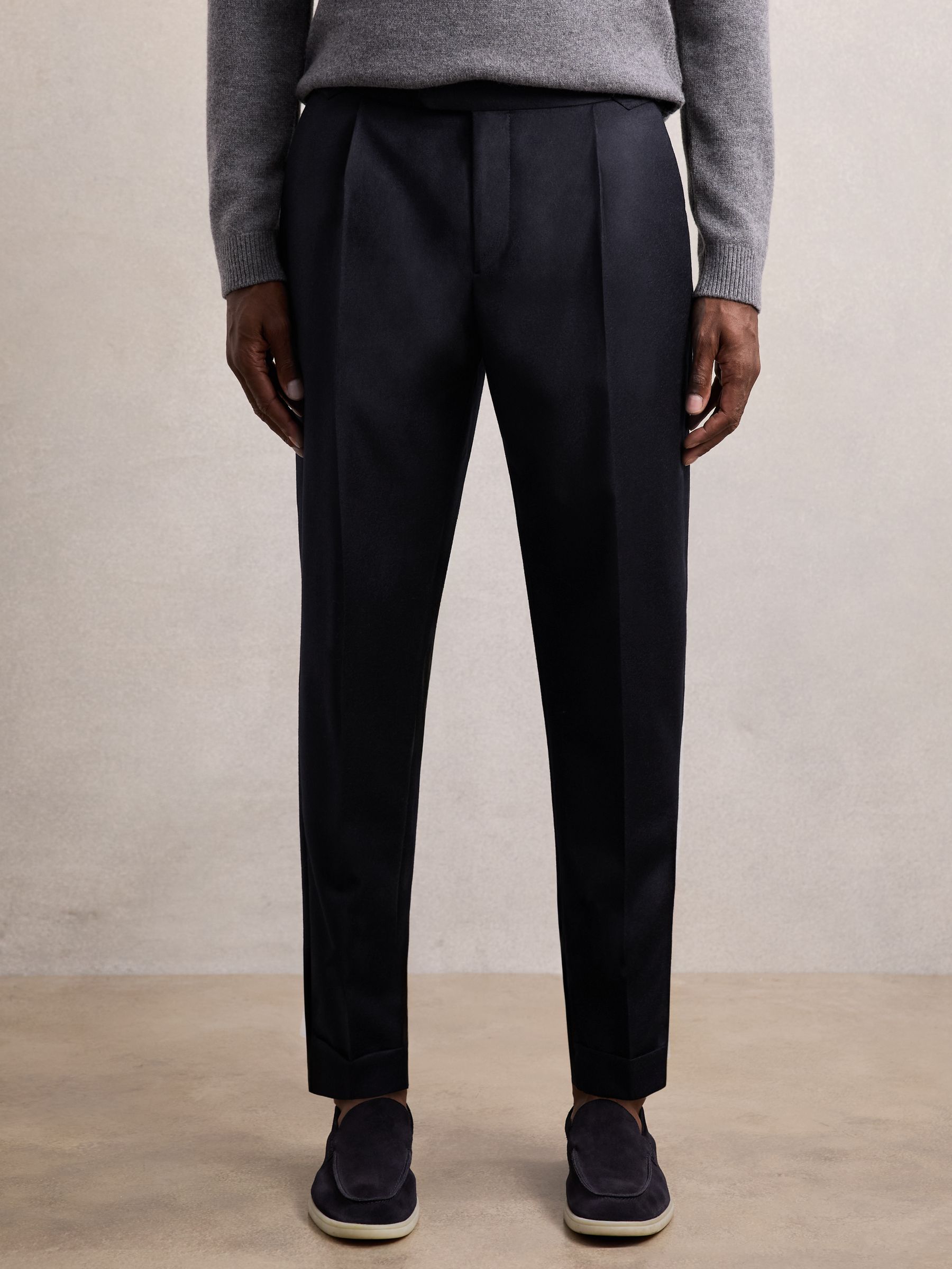 Cotton-Blend Tapered Trousers in Navy - Image 3 of 6