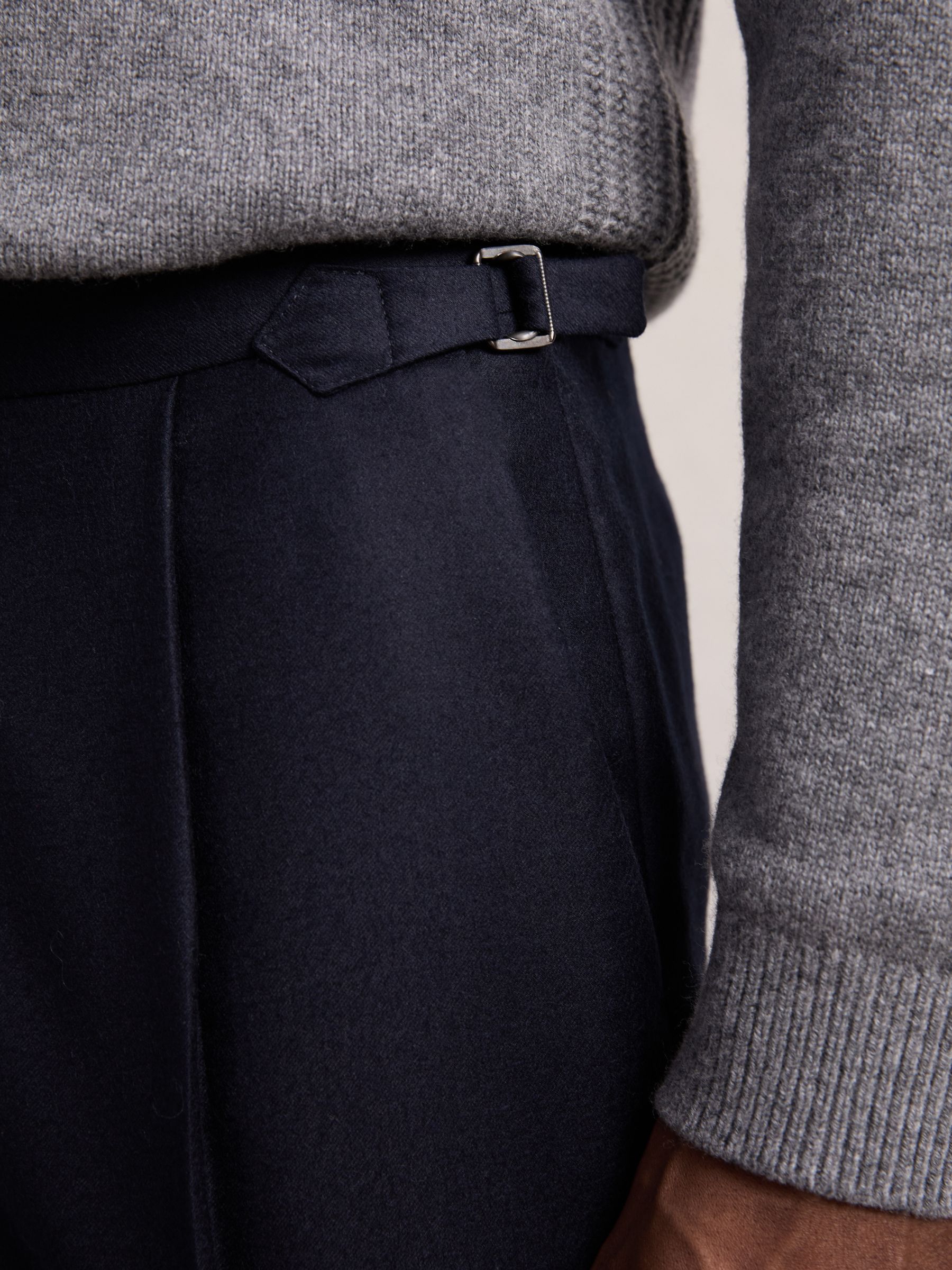 Cotton-Blend Tapered Trousers in Navy - image 4