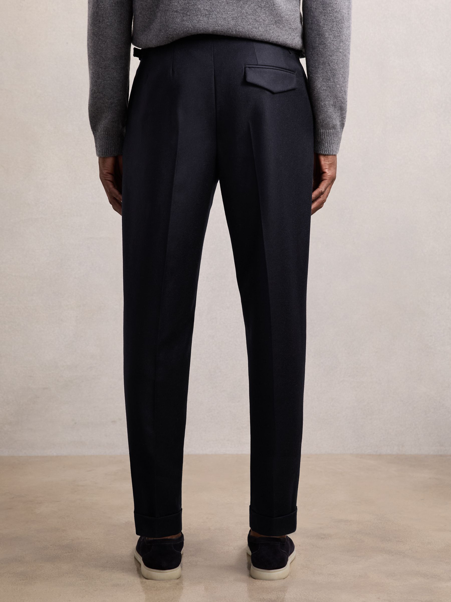 Cotton-Blend Tapered Trousers in Navy - image 5