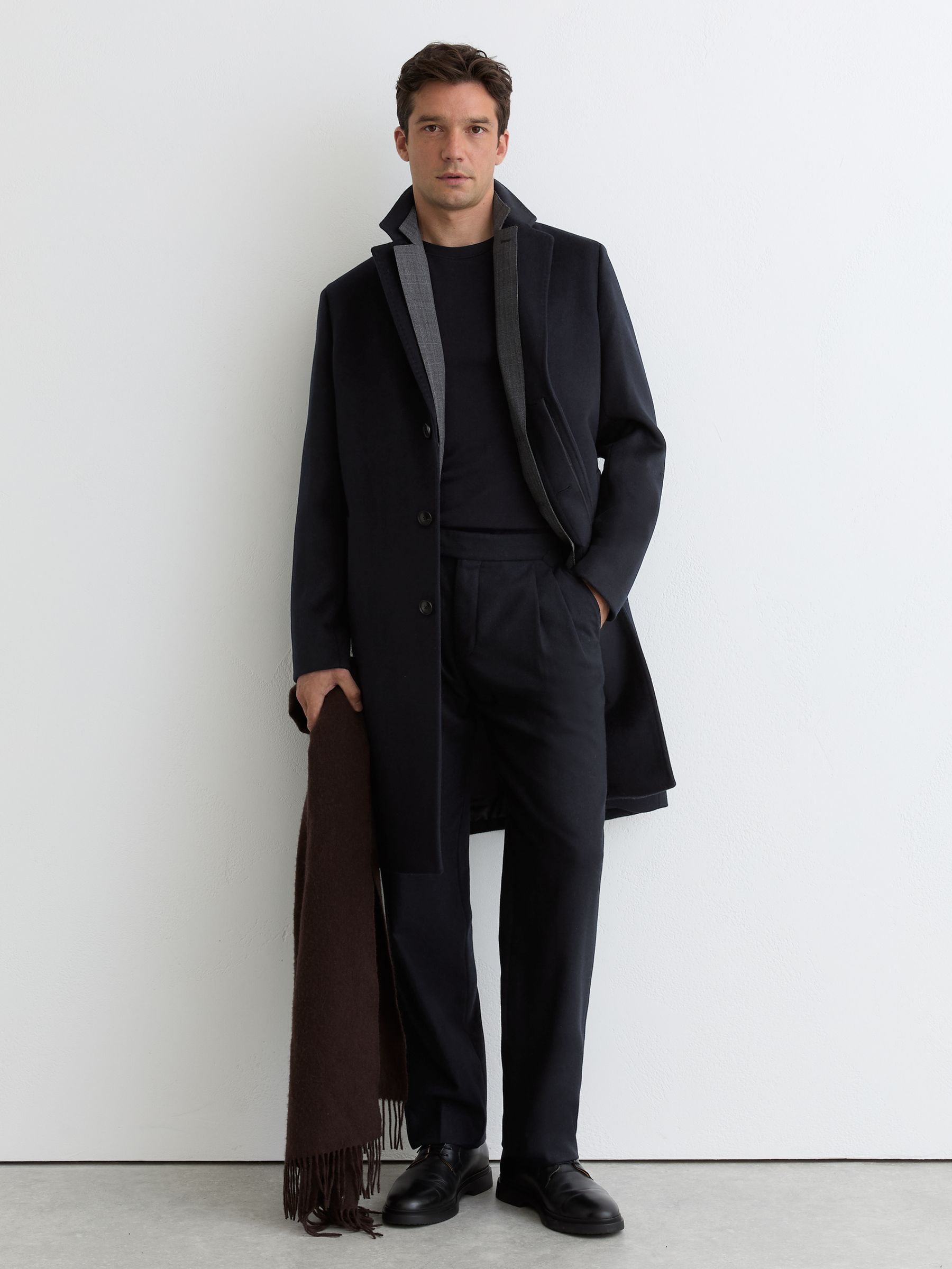 Wool-Blend Flannel Wide-Leg Trousers in Navy - Image 1 of 6