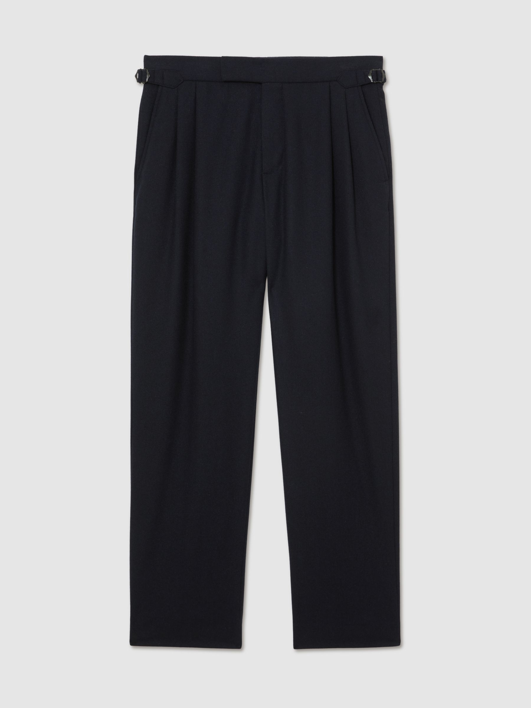 Wool-Blend Flannel Wide-Leg Trousers in Navy