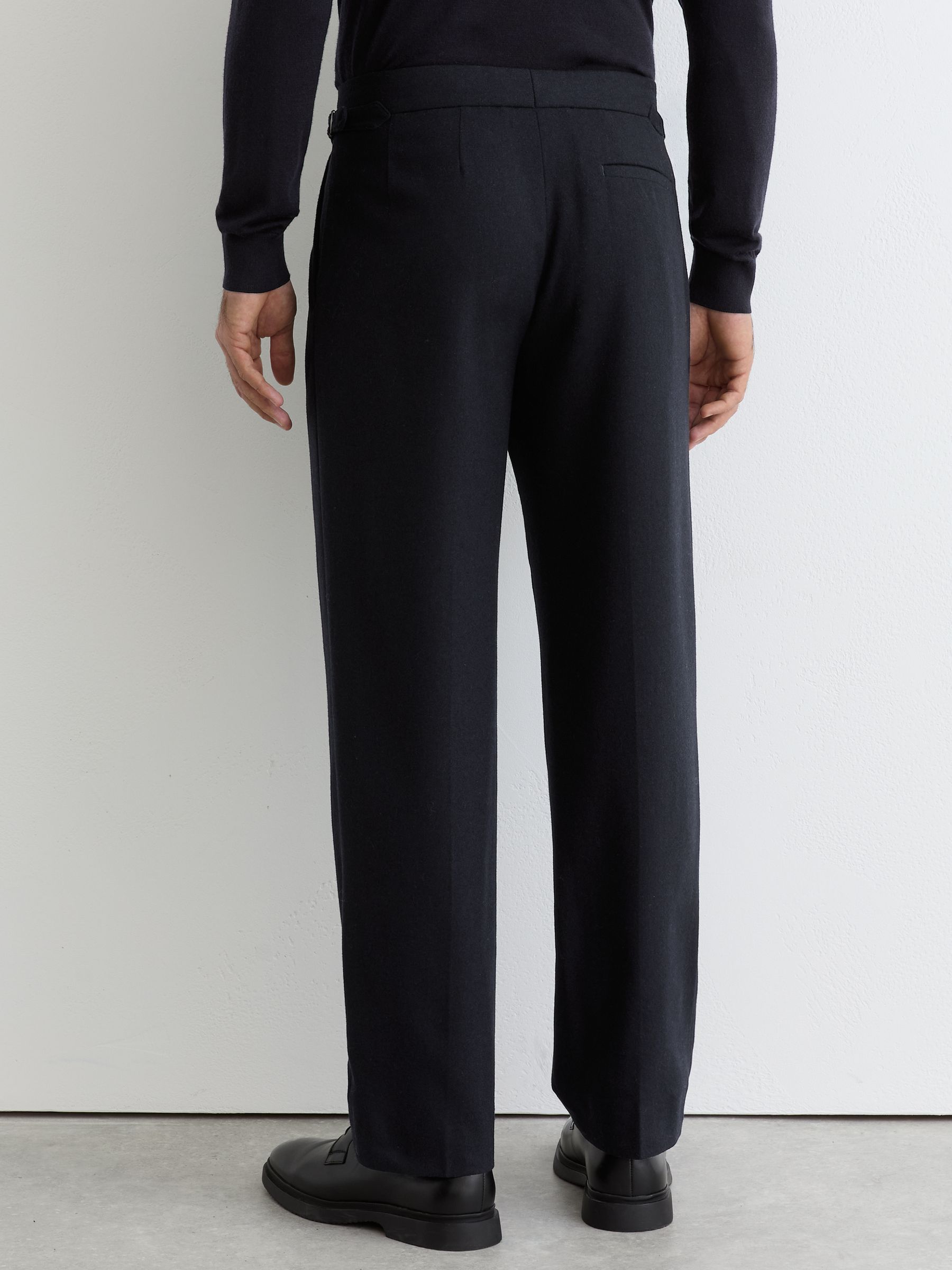Wool-Blend Flannel Wide-Leg Trousers in Navy - image 5