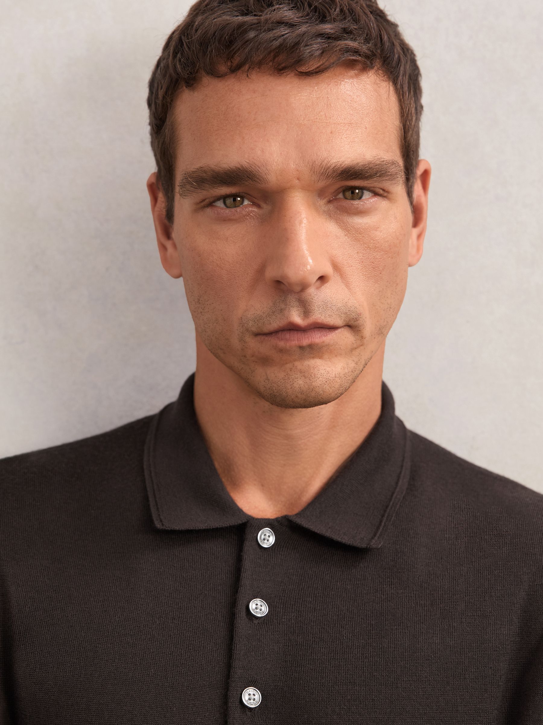 Wool Long-Sleeve Polo Shirt in Chocolate Brown - image 5