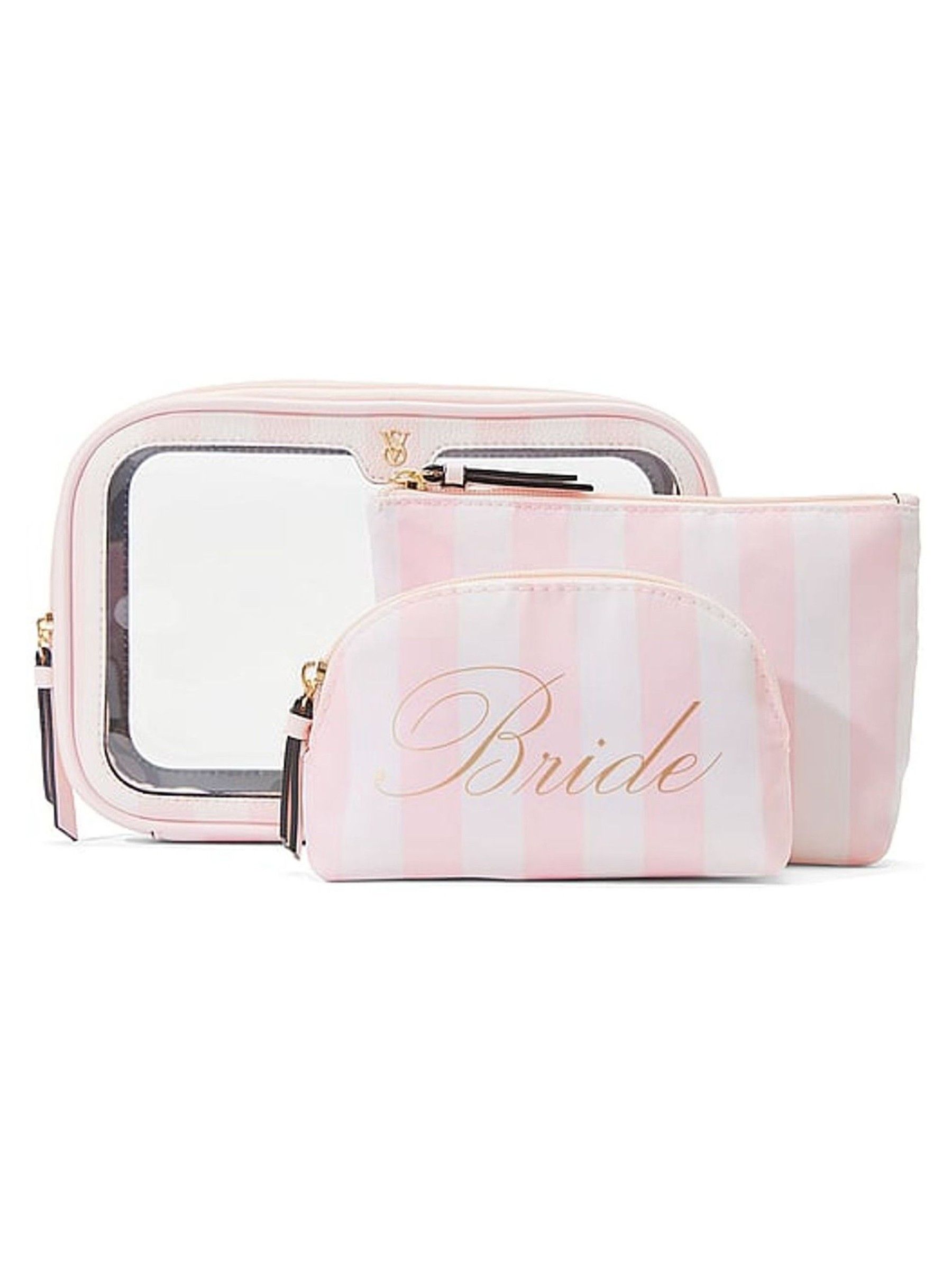 Bridal Pink Stripe Travel Trio Make-Up Bag - Image 3 of 3
