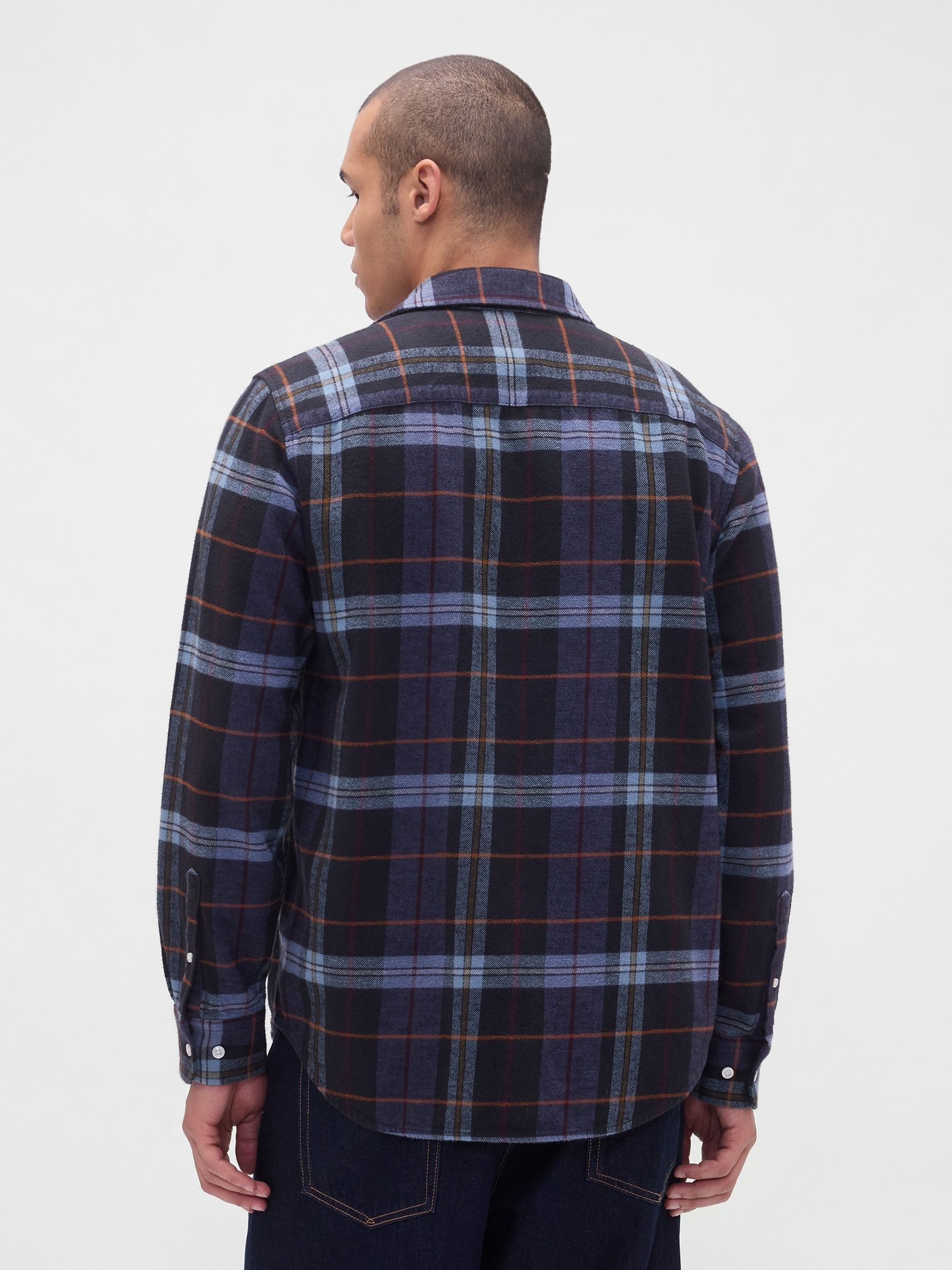 Navy Blue Cotton Relaxed Flannel Shirt - Image 2 of 3